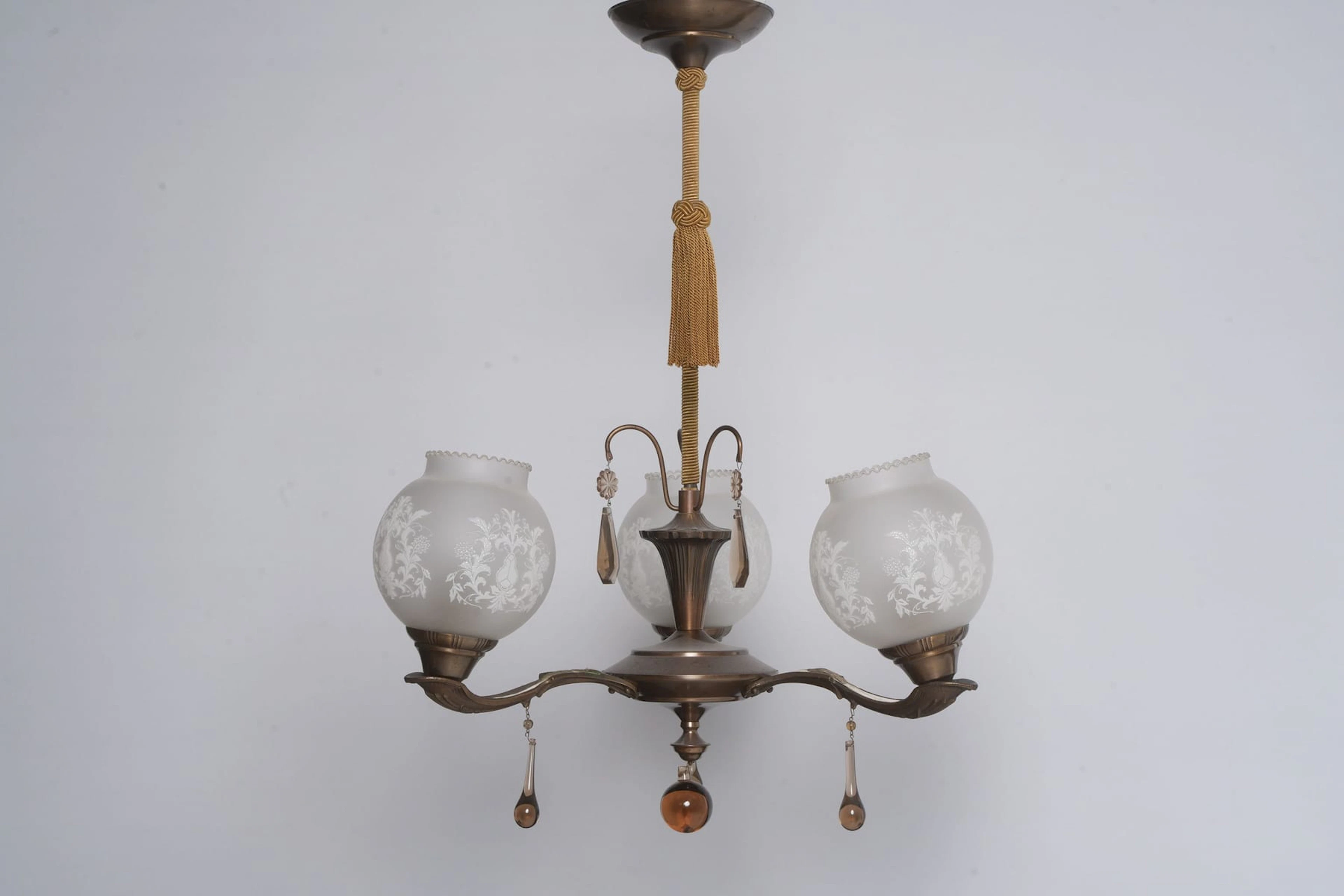 TAKLAMPA, metall med glaskupor, 1930-tal
