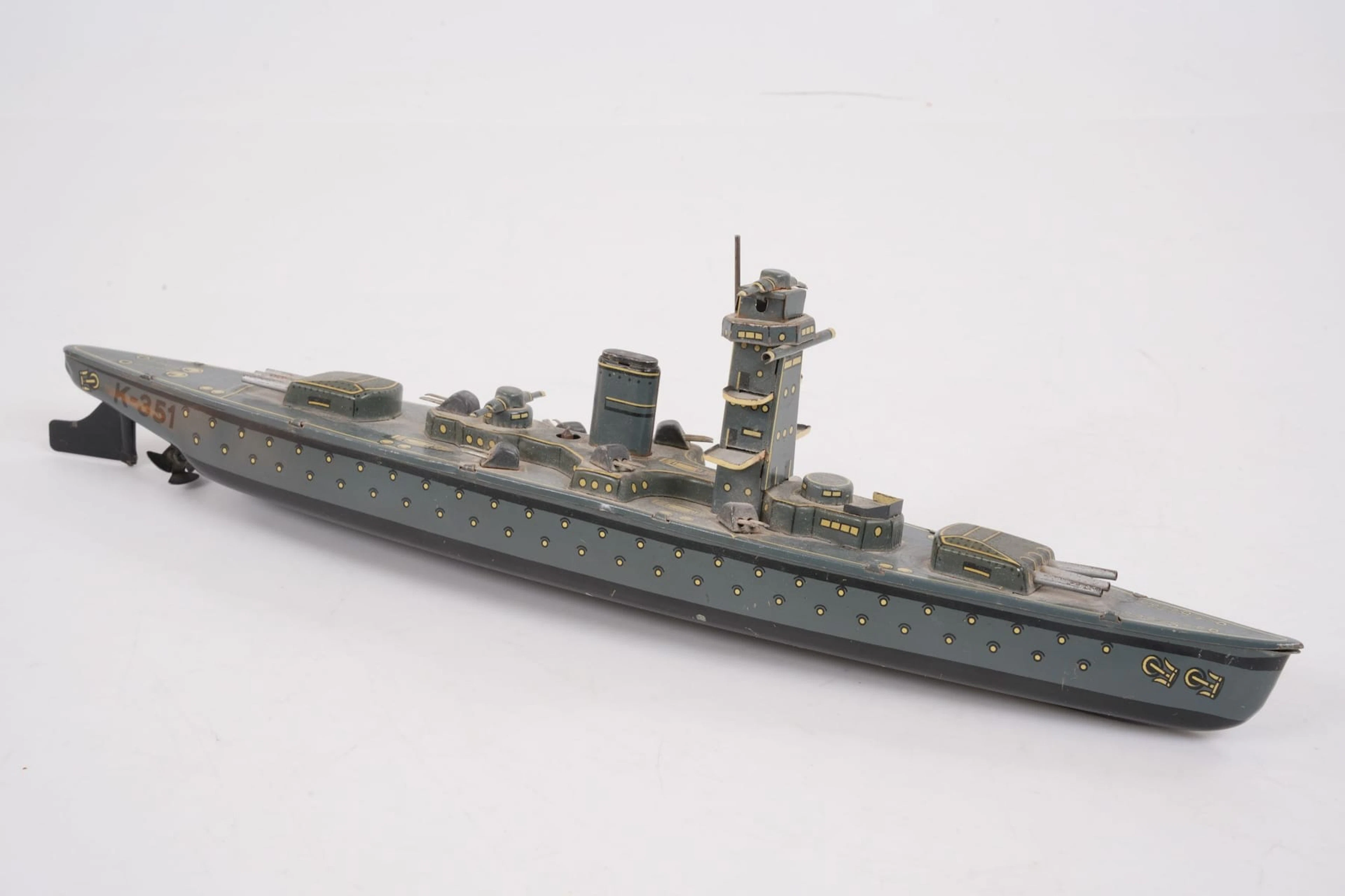 MEKANISK LEKSAK, slagskepp, litograferad plåt, CKO Kellerman, "K-351", Tyskland