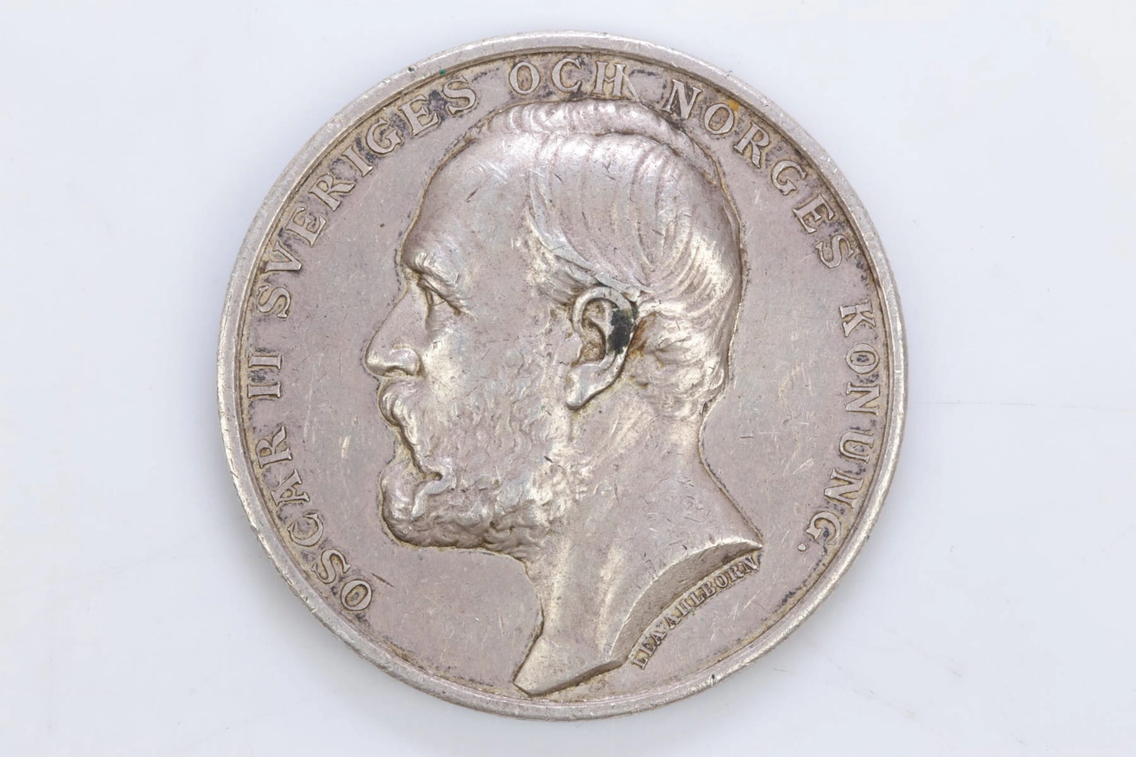 MEDALJ, silver, Oscar II, "För hästafvelns främjande", ca 38,16 g