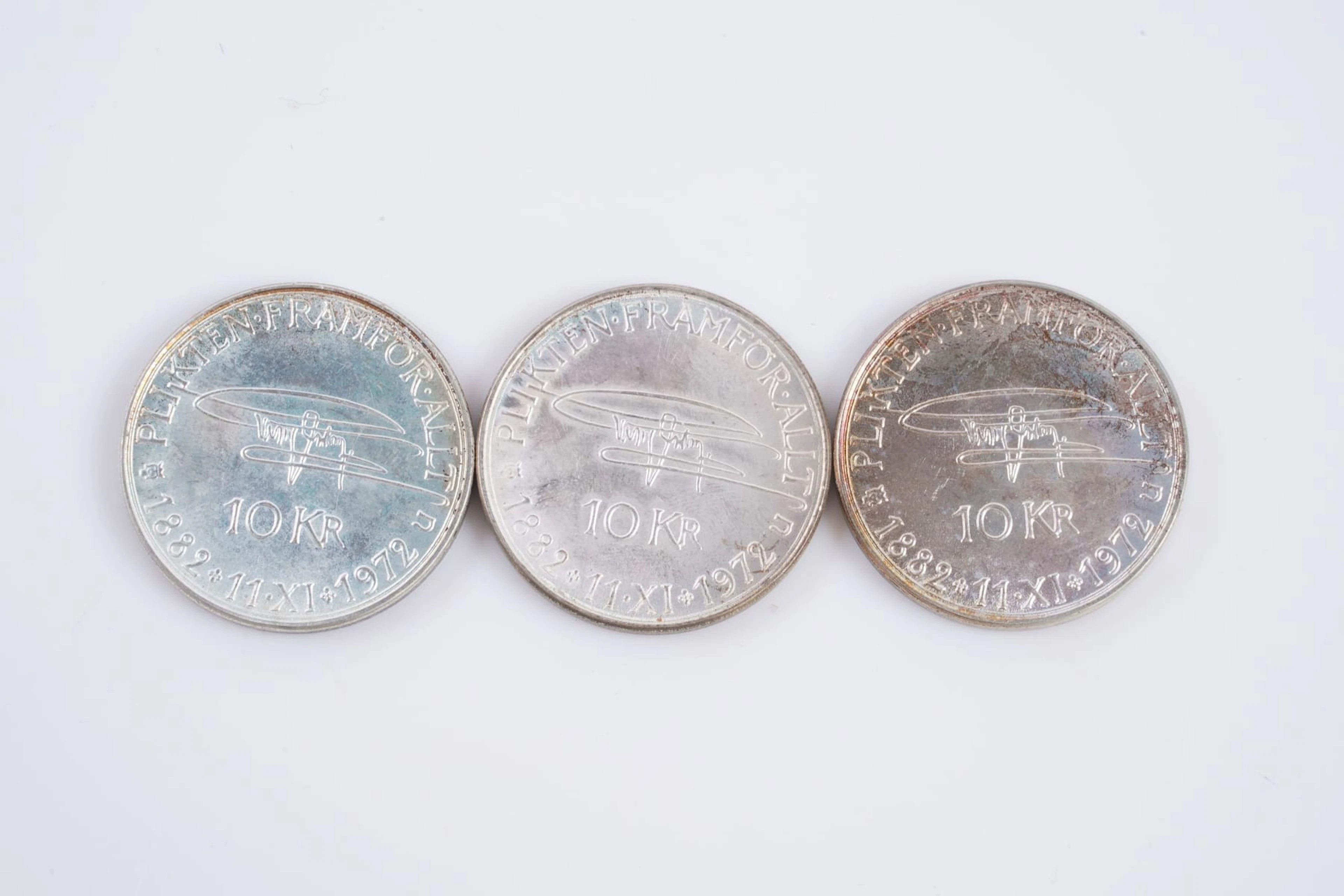 MYNT, 3 st, silver, tio kronor, 835/1000, Sverige, 1972