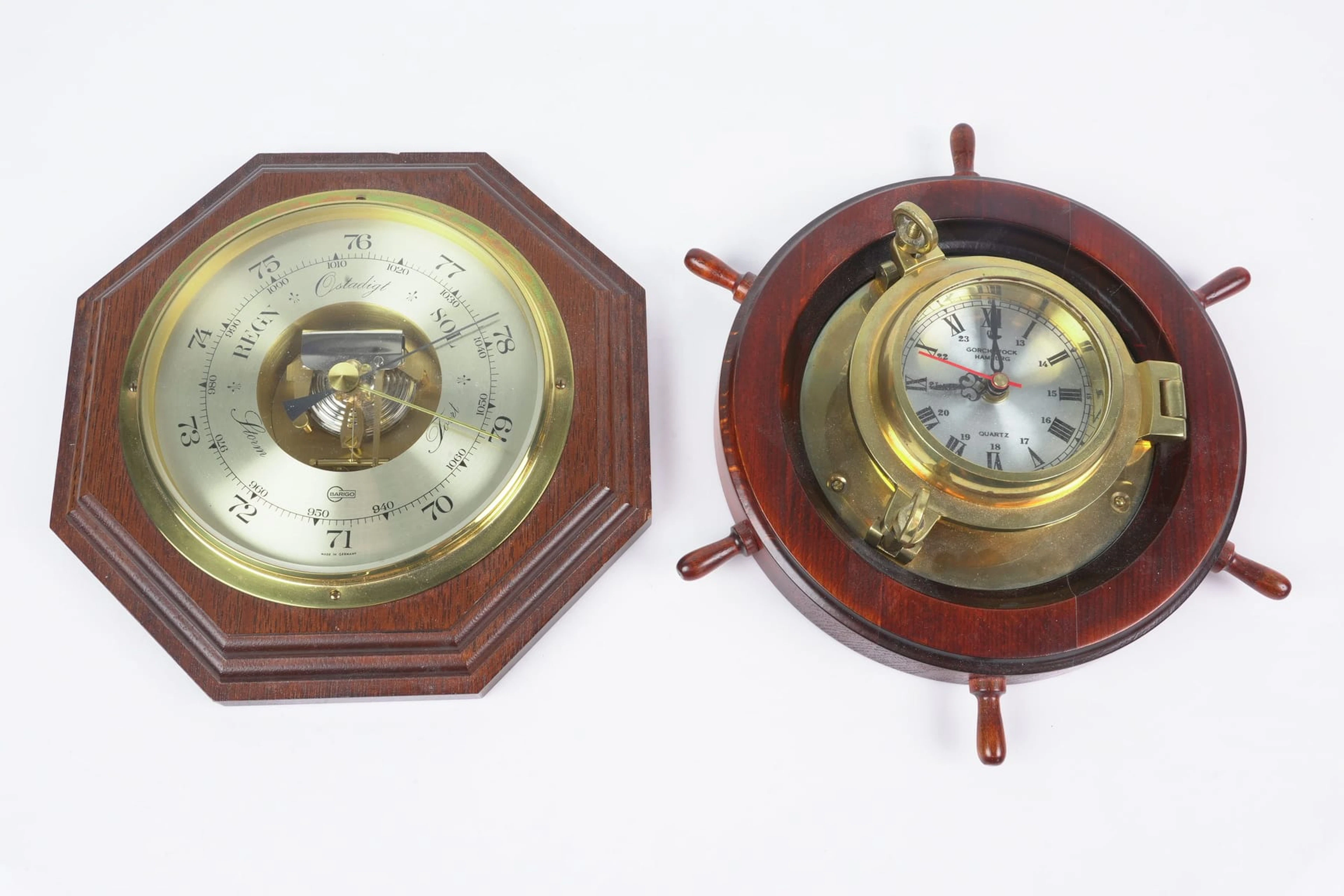 BAROMETER, samt SKEPPSUR, mässing och trä, Barigo resp. Gorch fock
