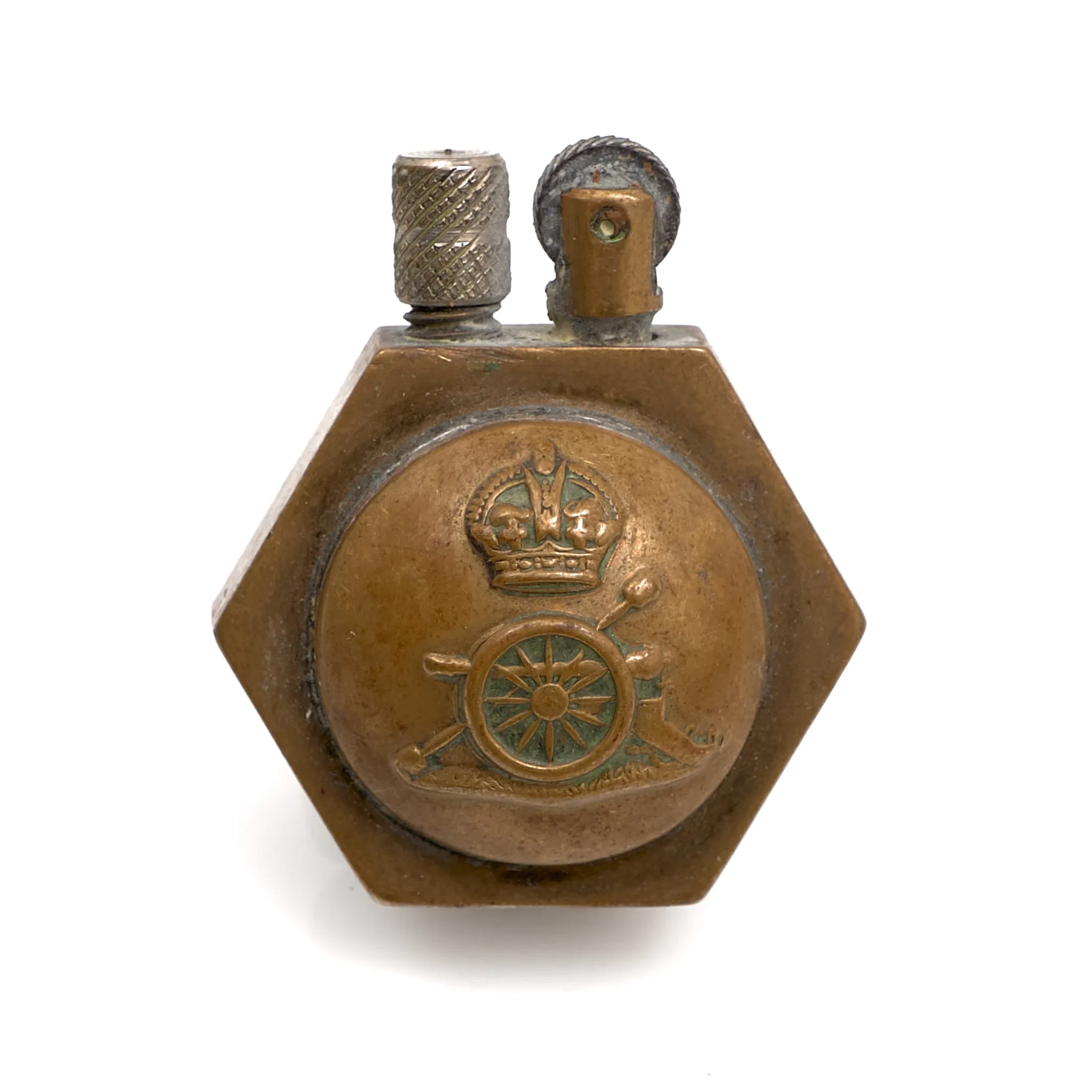 TÄNDARE. Mässing. WWI. British Royal Artellery. Hexagonal. Storbritannien.