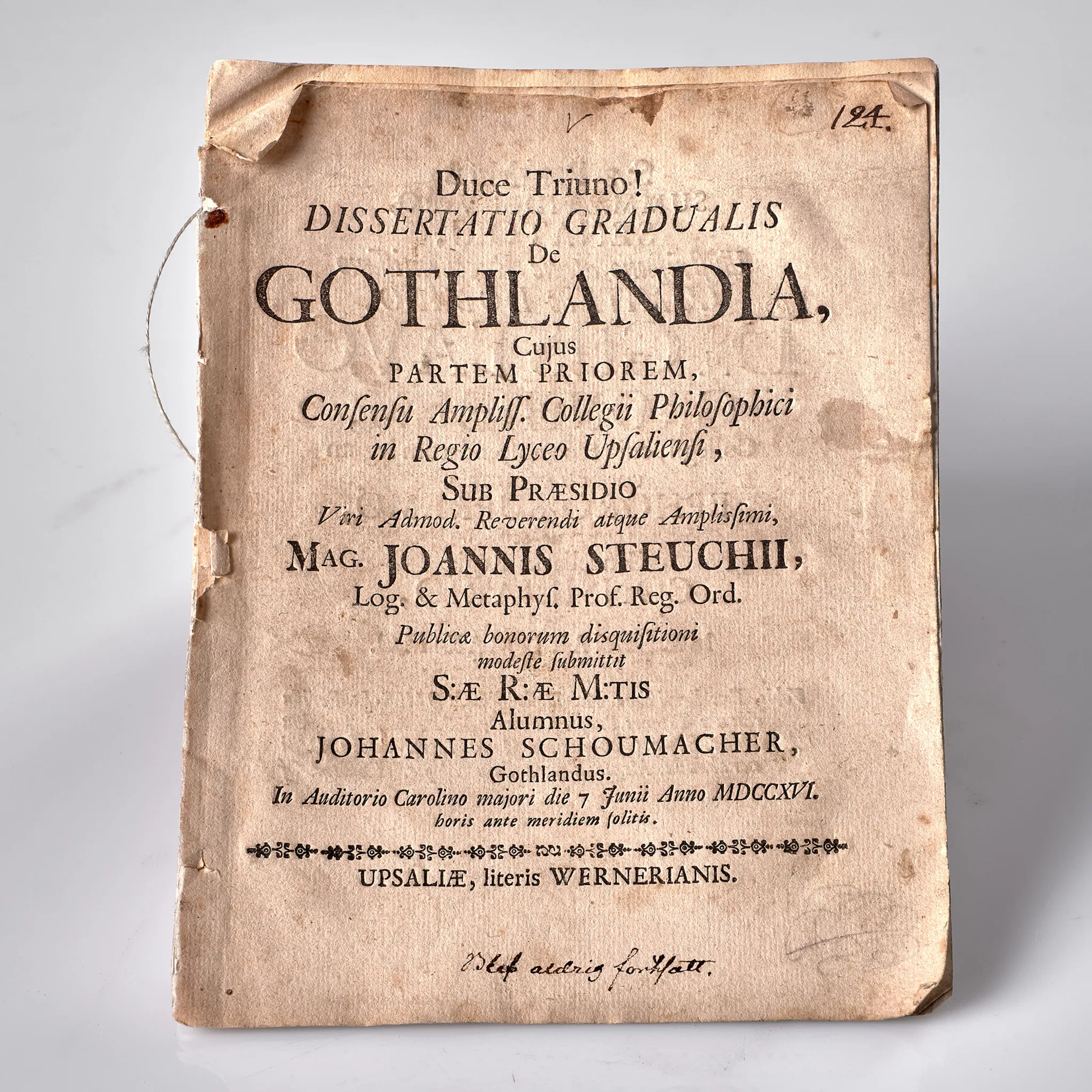 JOHANNES SCHOUMACHER. Dissertatio gradualis de Gothlandia cujus partem priorem.
