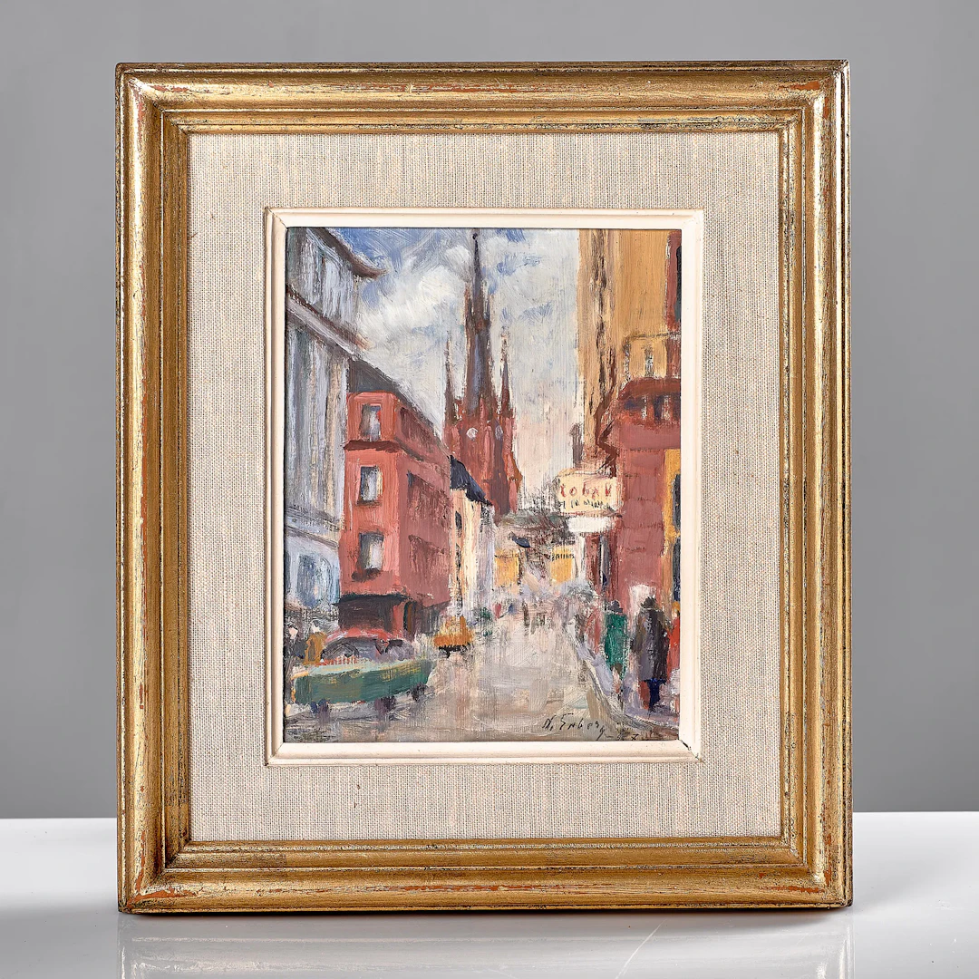 NILS ENBERG. (1893-1959). Olja på pannå. Stockholmsmotiv.
