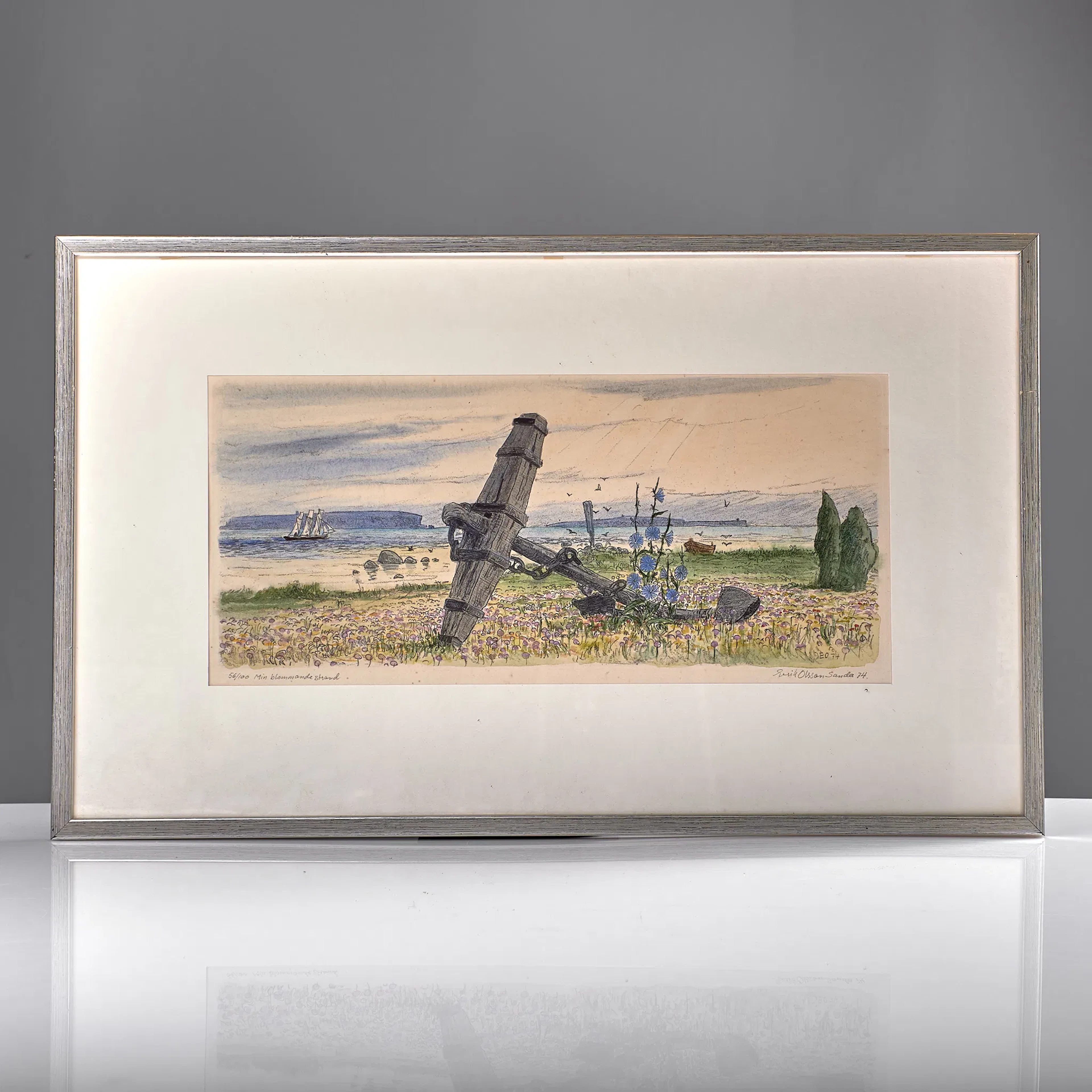 ERIK OLSSON. (1919-2006). Färgetsning. Min blommande strand.