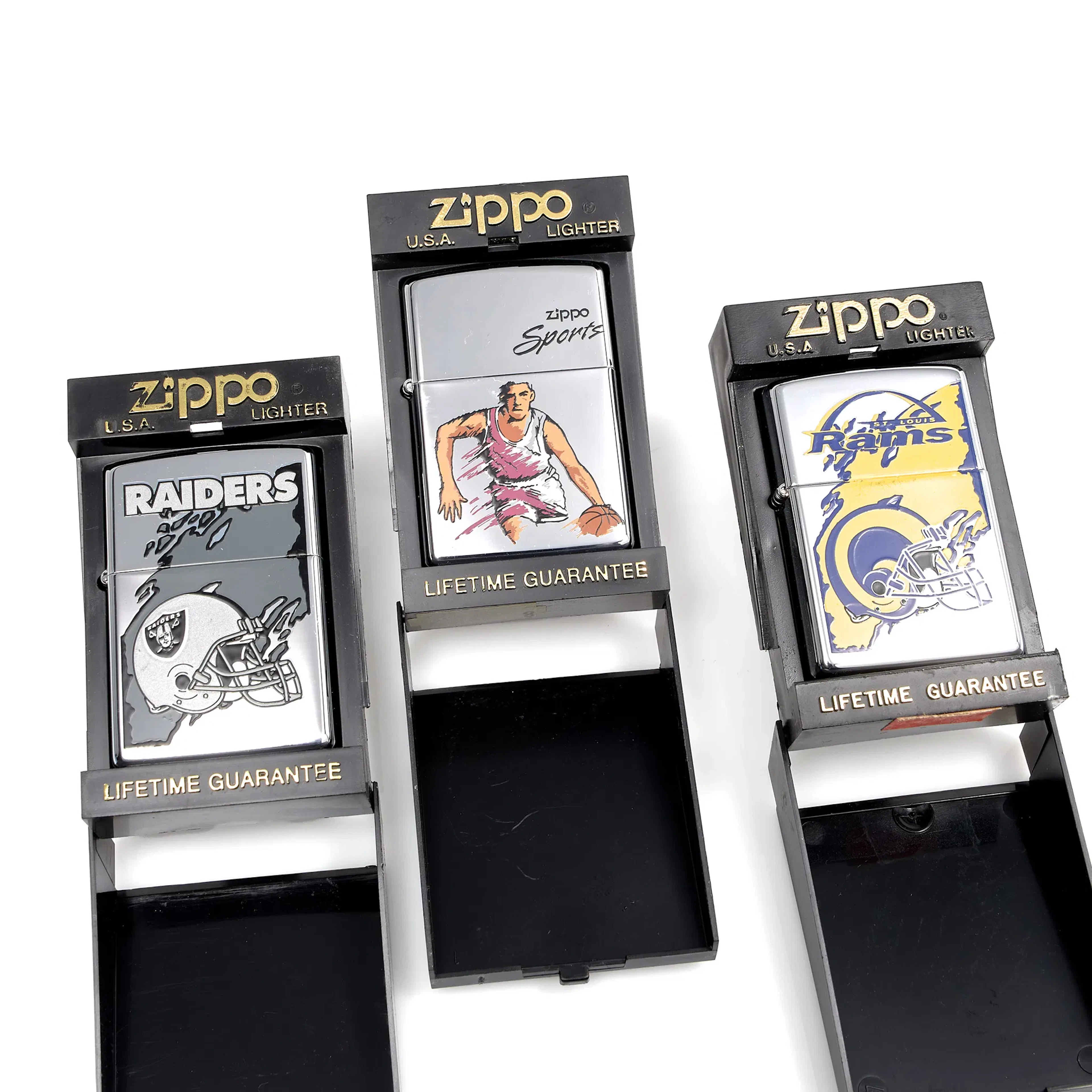 TÄNDARE ZIPPO. 3 stycken. Sports Series. NFL Oakland, Basketball och