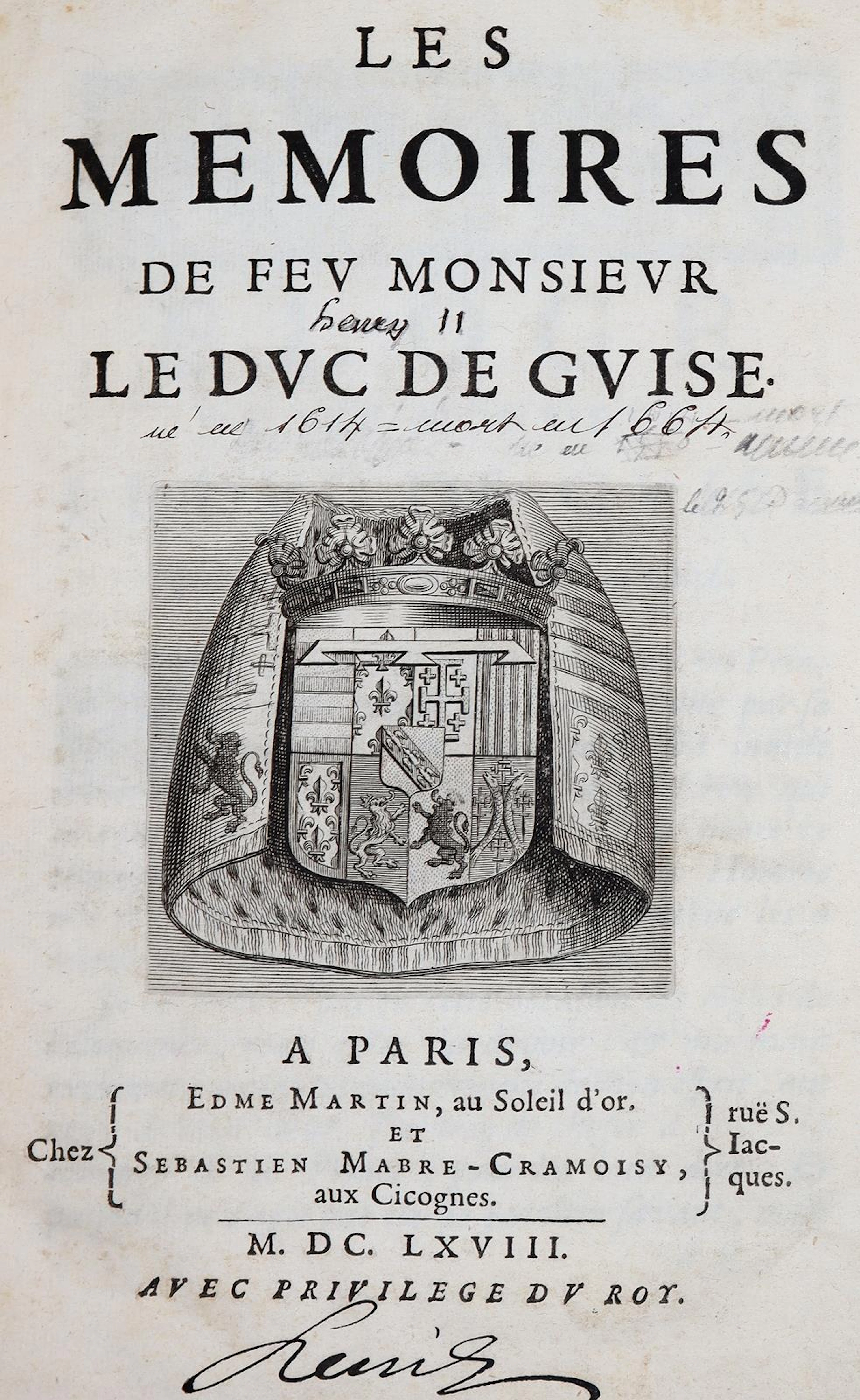 Guise, Henry II Duc de. Les memoires. Paris