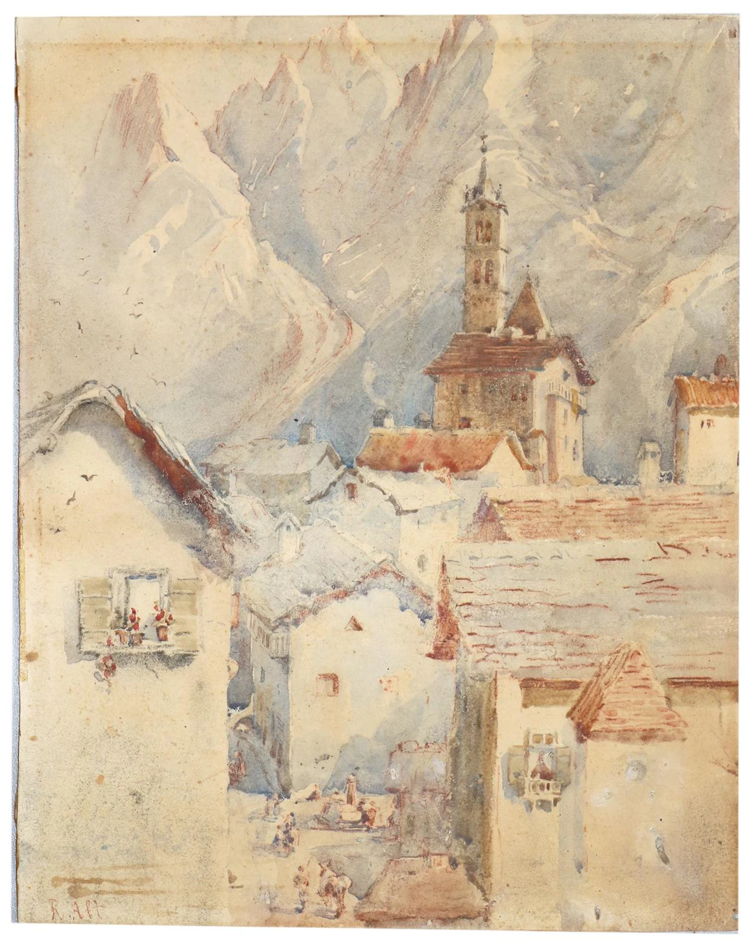 Alt, Rudolf von (1812 Wien 1905). Stadtansicht vor alpinem Panorama.