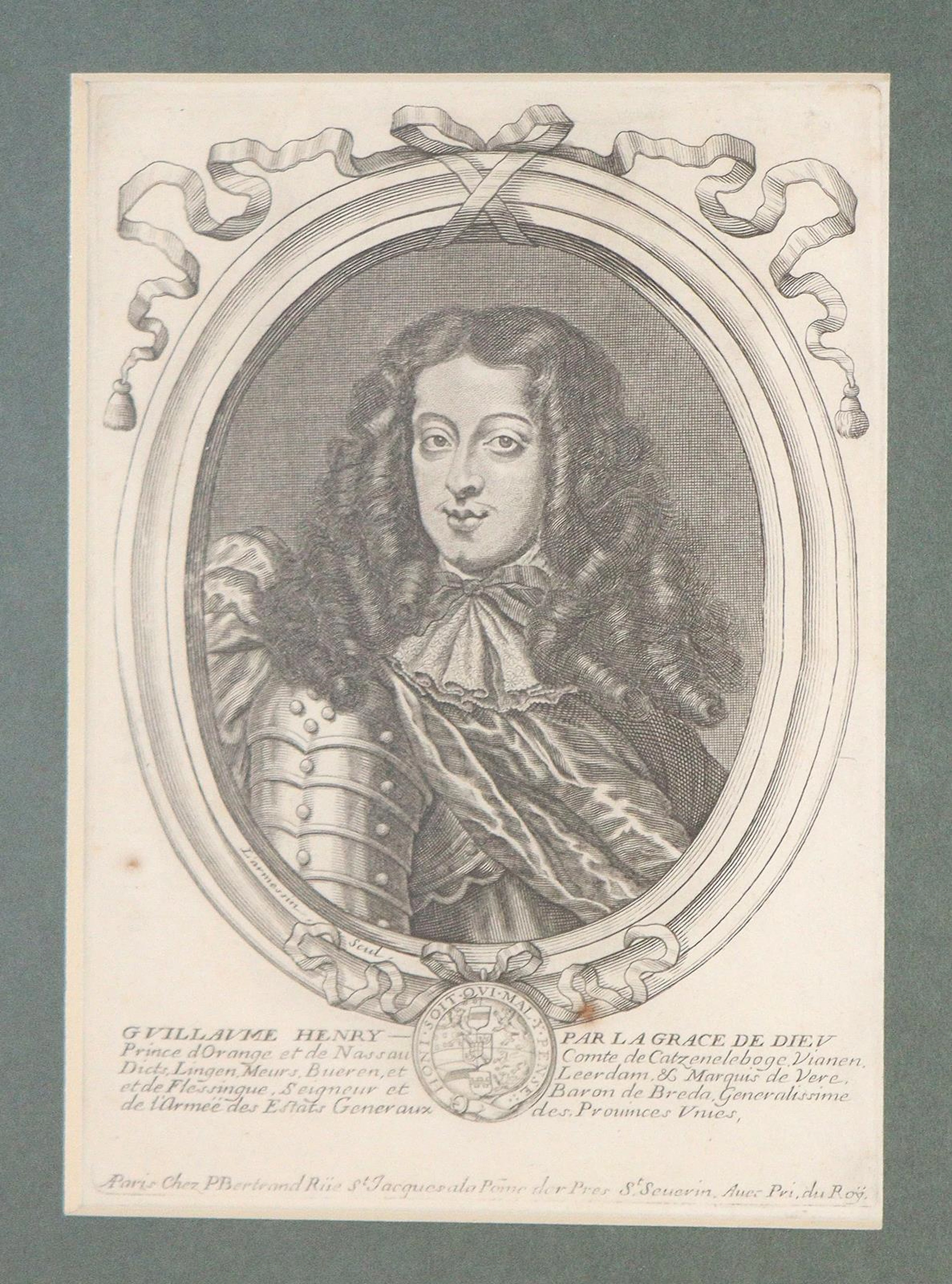 Larmessin, Nicolas de (1632 Paris 1694). Porträt des Guillaume Henry