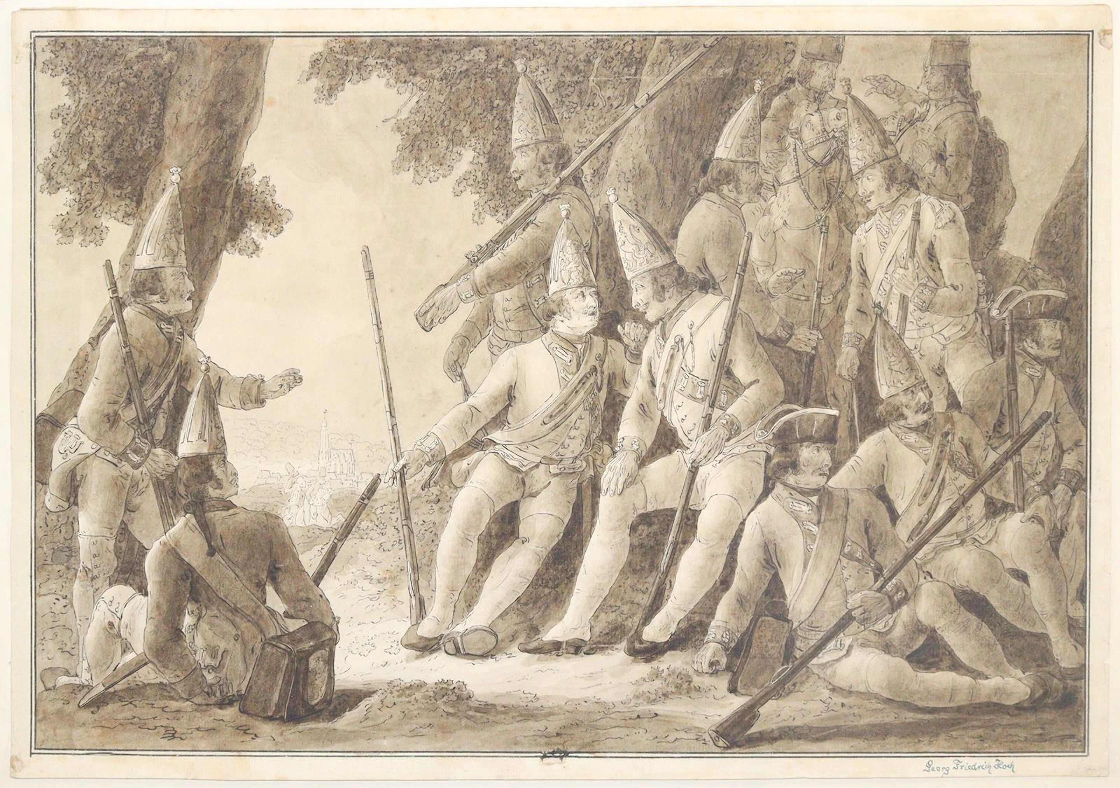 Hoch, Georg Friedrich (1751 - 1812) zugeschr. Rastende Soldaten. Lavierte