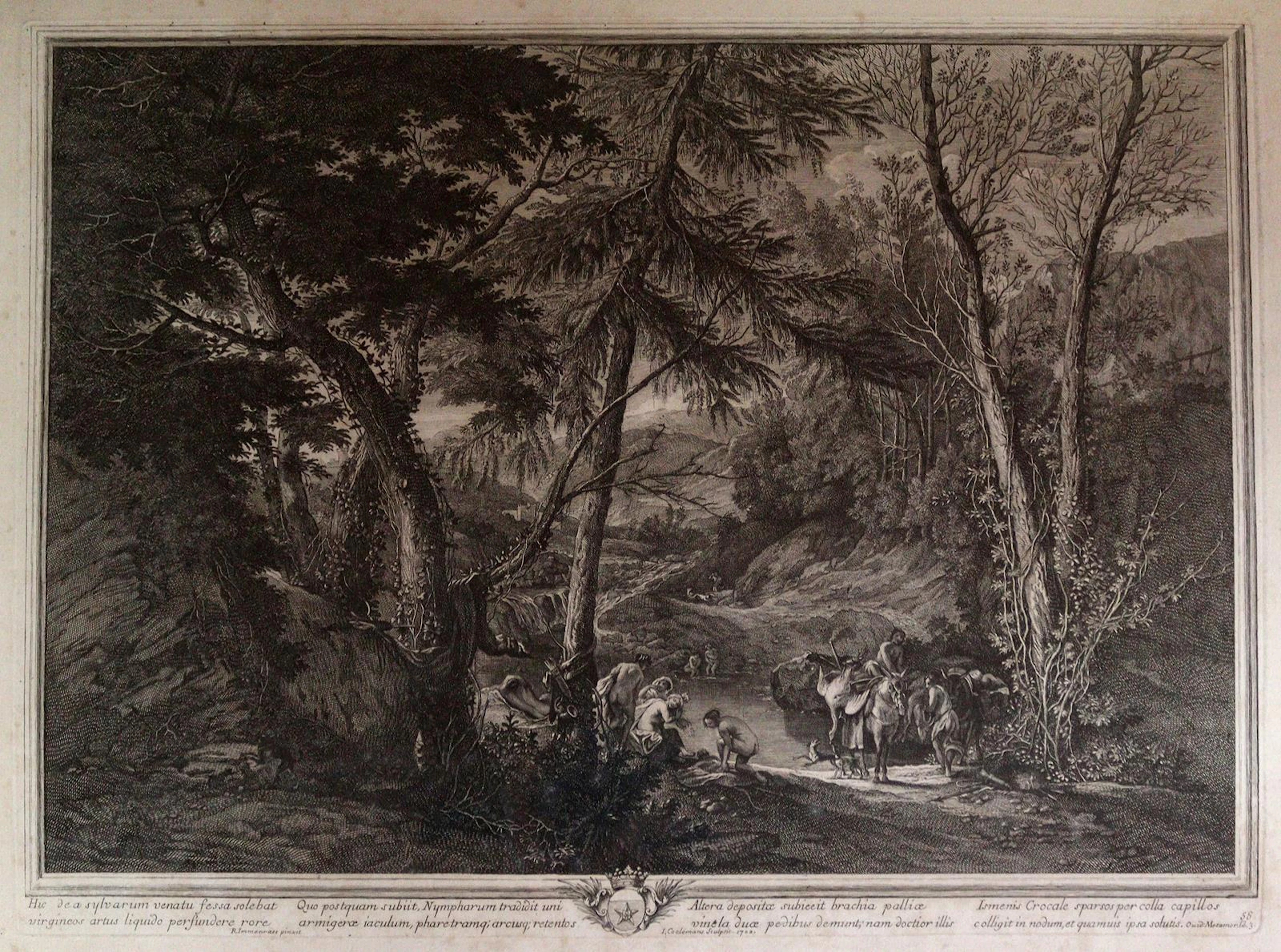 Colemans, Jacobus (1654-1732). Badende Waldnymphen. Kupferstich auf Bütten