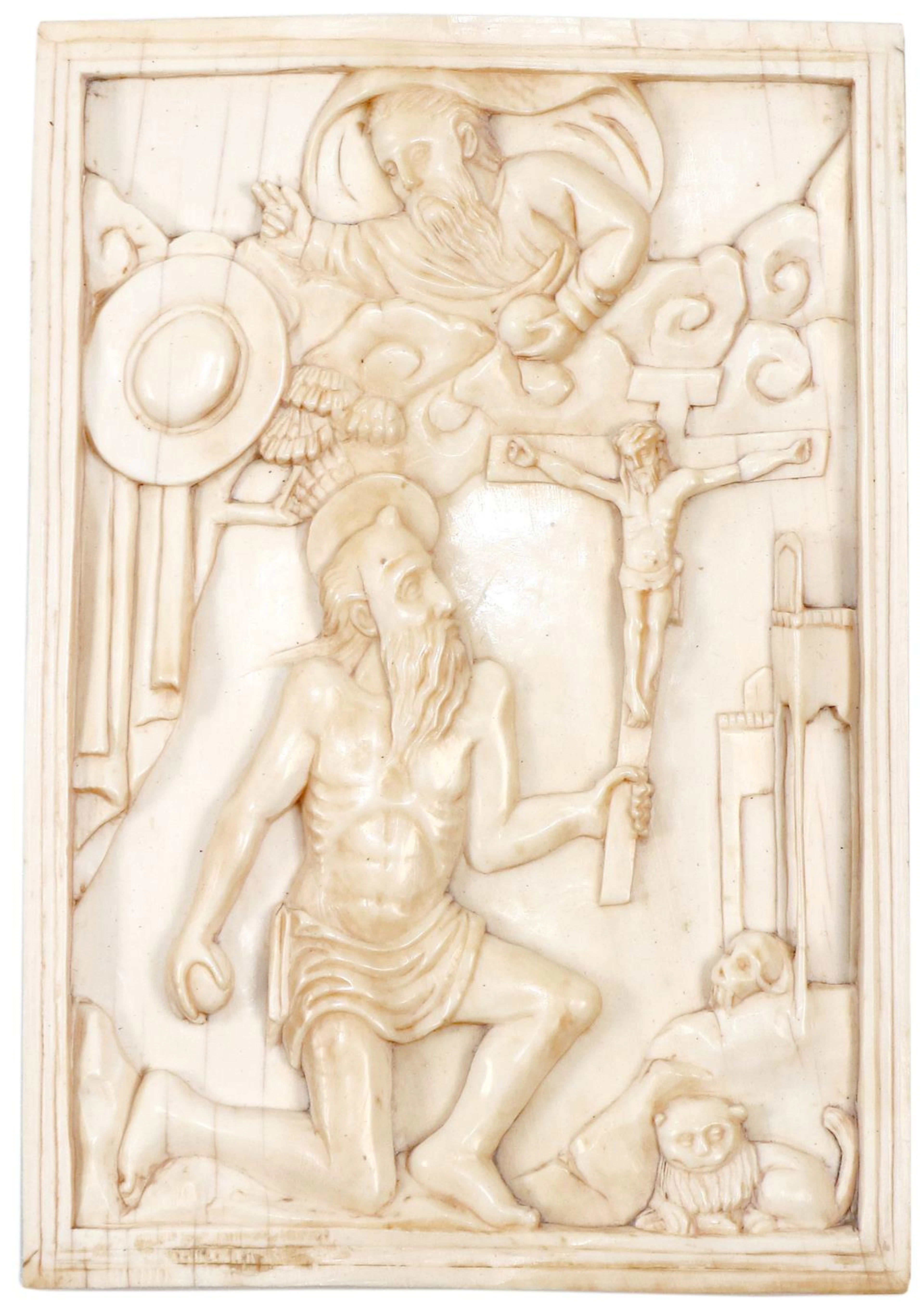 Elfenbein Wandtafel mit der Darstellung des heiligen Hieronymus als