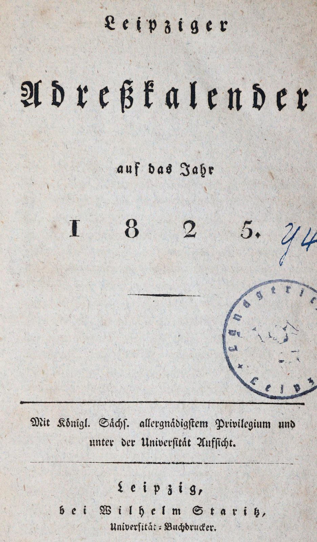 Leipziger Adreßkalender auf das Jahr 1825. Lpz.