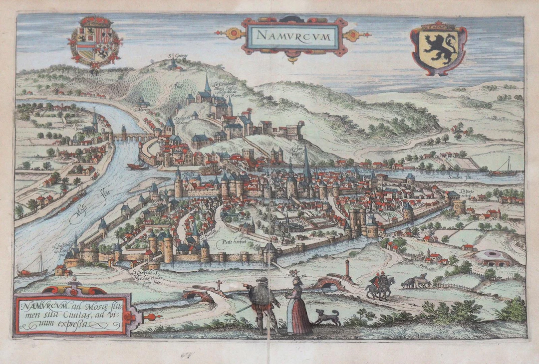 Namur. "Namurcum ad Mosa". Kolor. Radierung aus Braun-Hogenberg