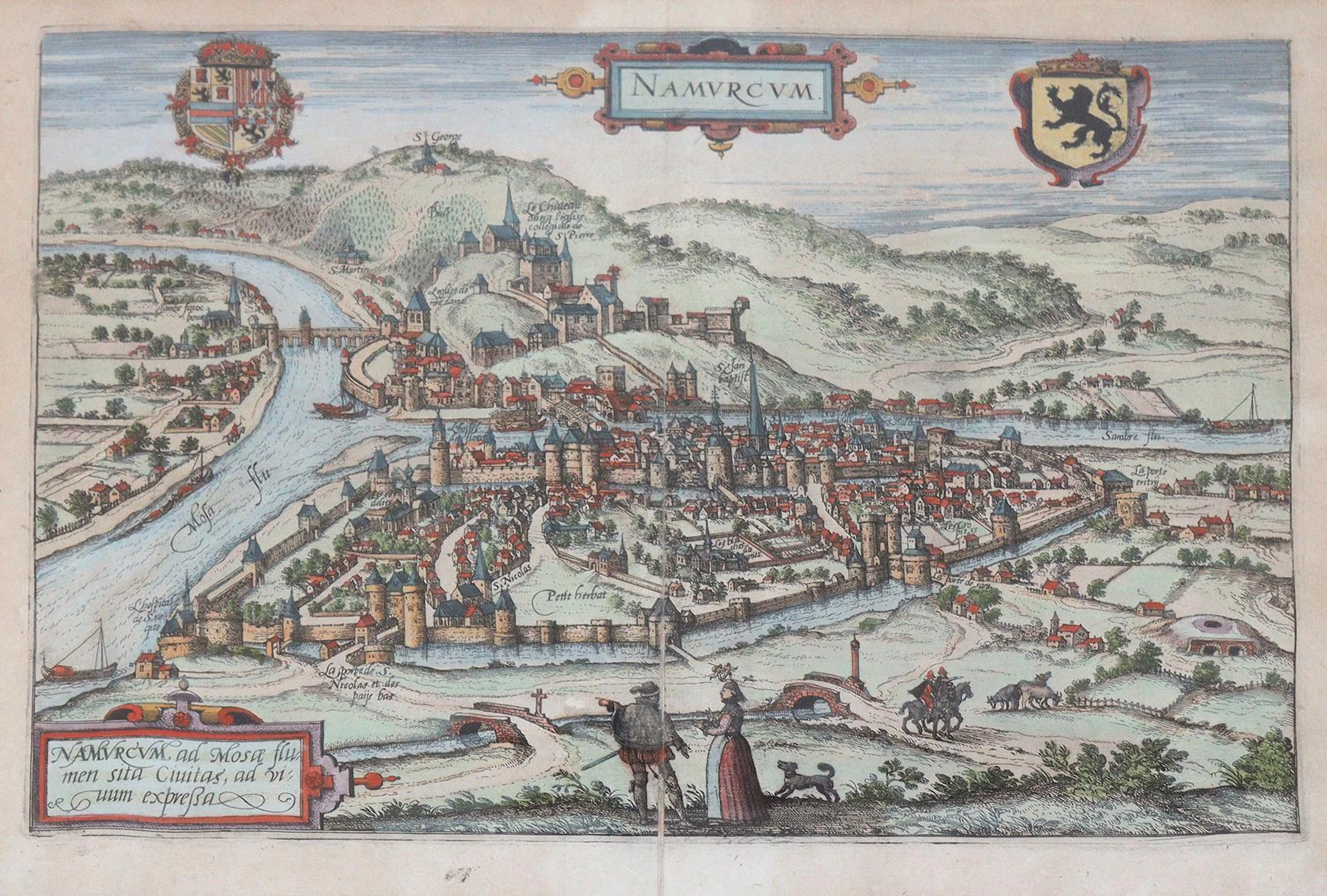 Namur. "Namurcum ad Mosa". Kolor. Radierung aus Braun-Hogenberg