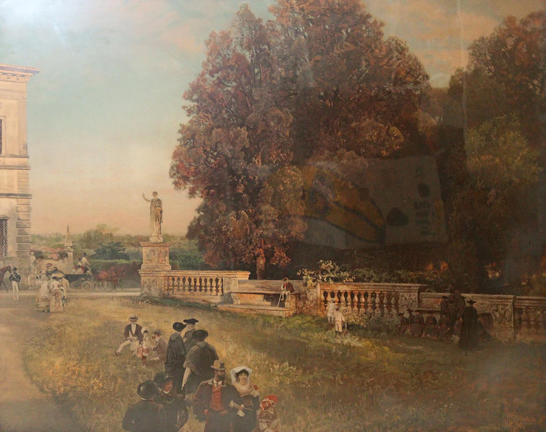Achenbach, Oswald (1827 Düsseldorf 1905). Im Park der Villa Borghese.