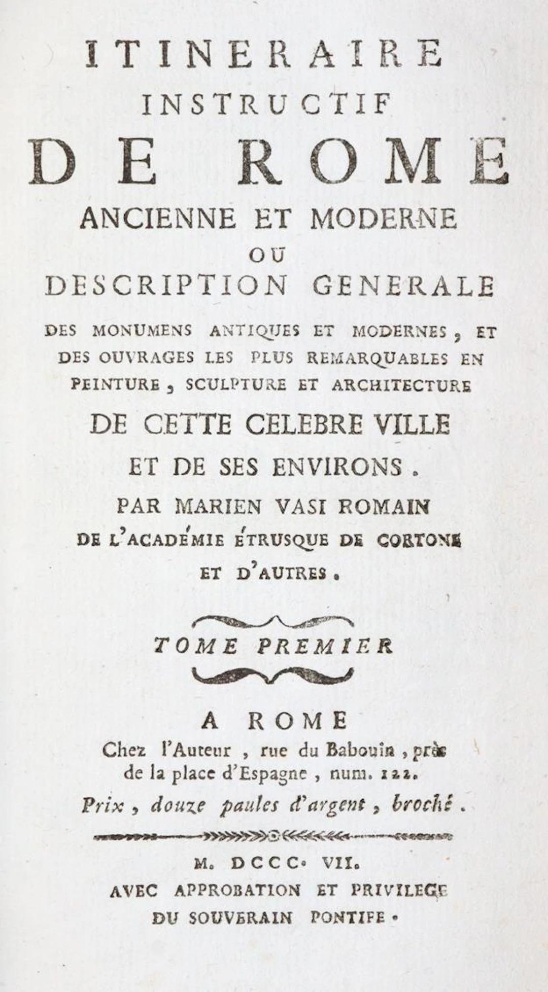 Vasi,M. Itineraire instructif de Rome ancienne et moderne ou description