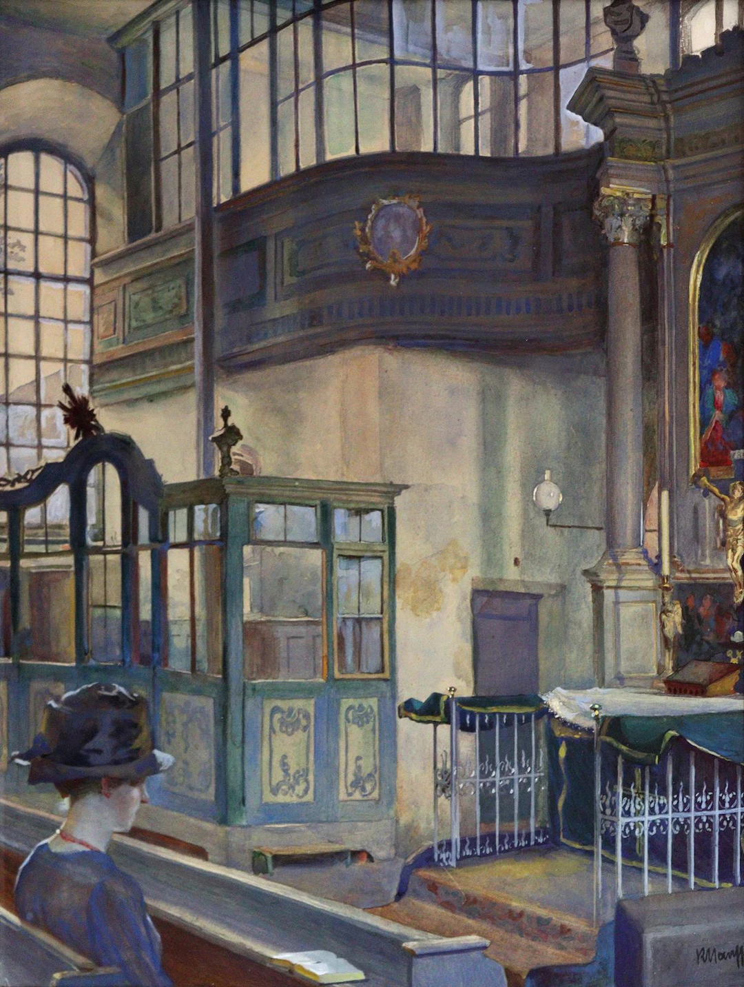 Mauff, Richard (1877 Dresden 1945). Frau im historischen Innenraum