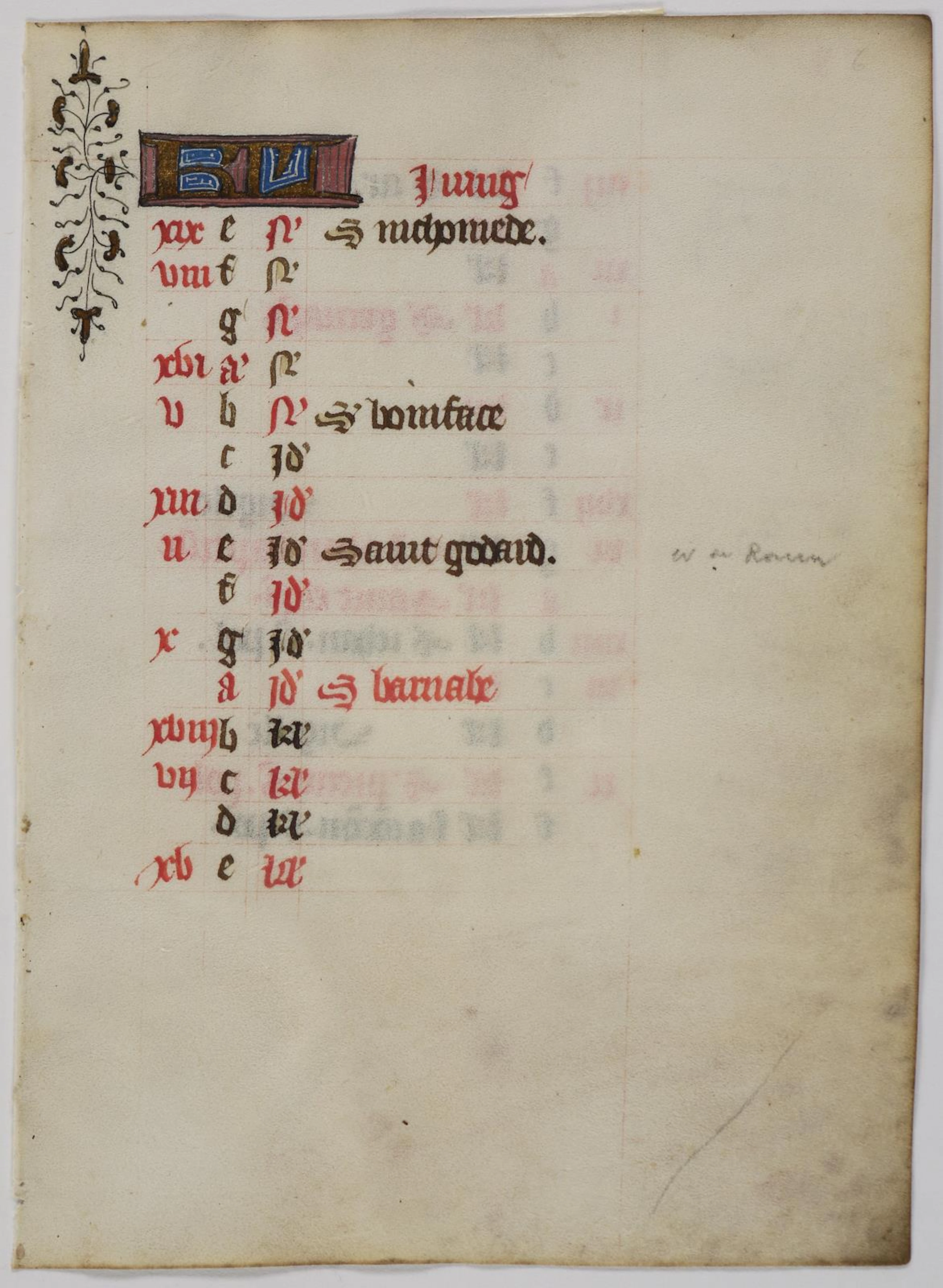 Kalenderblatt. 1 beids. beschr. Bl. aus einem Kalendarium (Monat Juni).