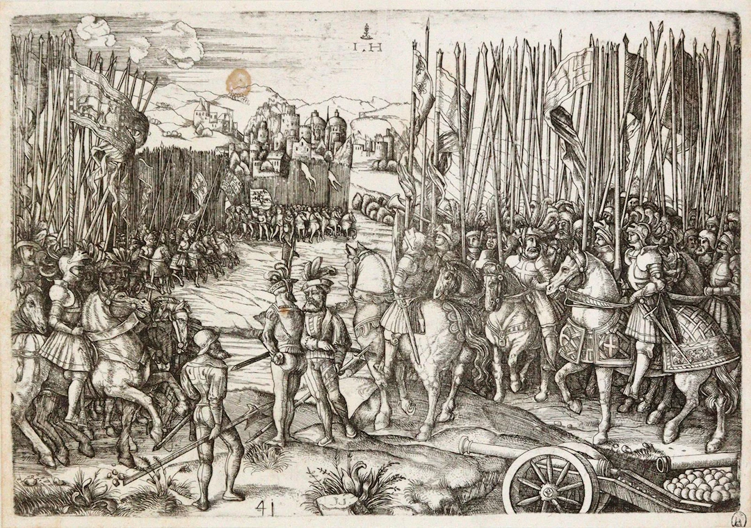 Hopfer, Hieronymus (1500 Augsburg - Nürnberg 1563). Zwei Armeen vor