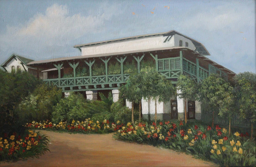 Häuser in Landschaften. 3 Gemälde des 20. Jh. Haus im Kolonialstil