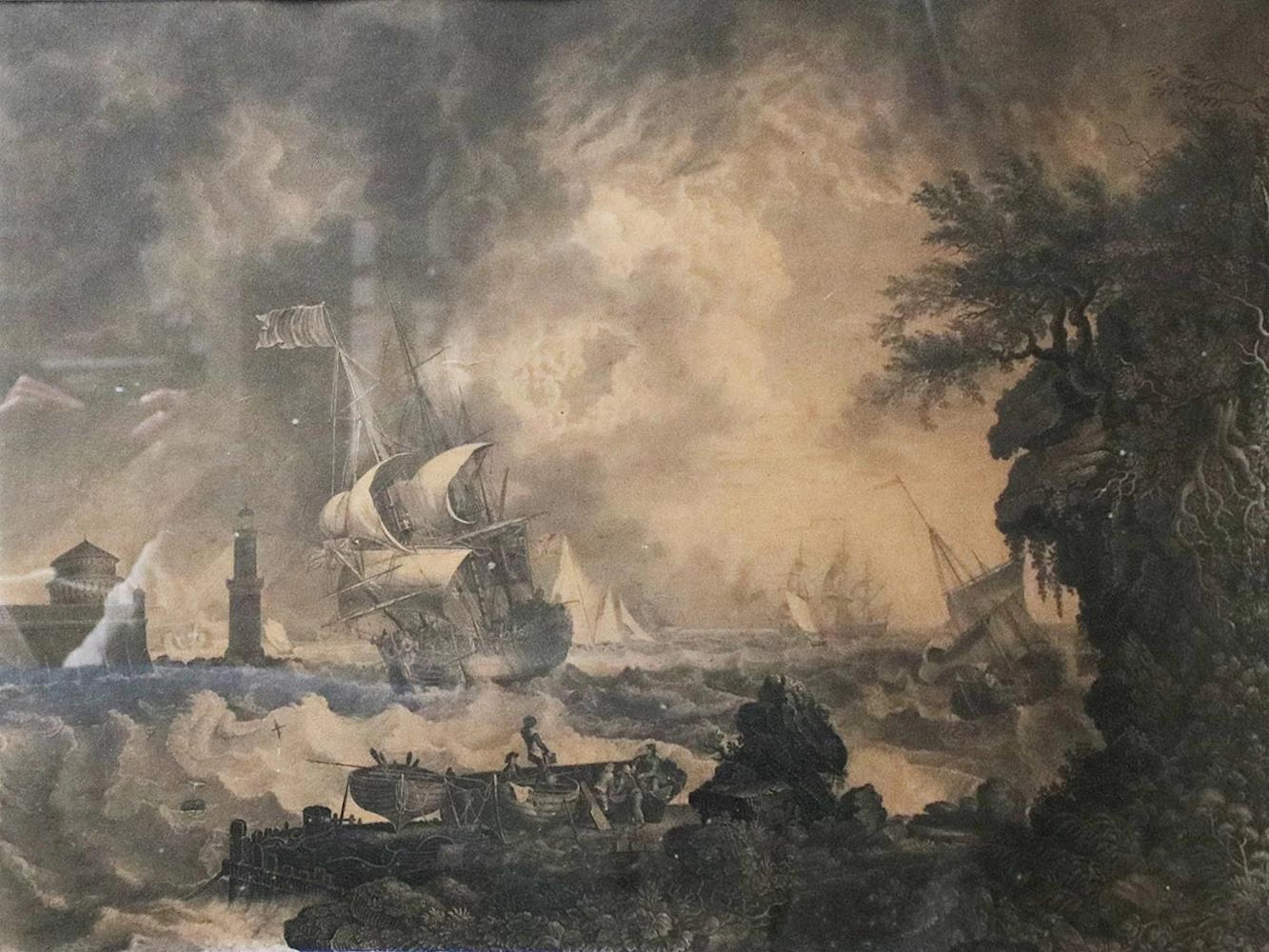 Marine. "Der Seesturm im Anzuge". Kupferstich v. Bernhard Metzeroth