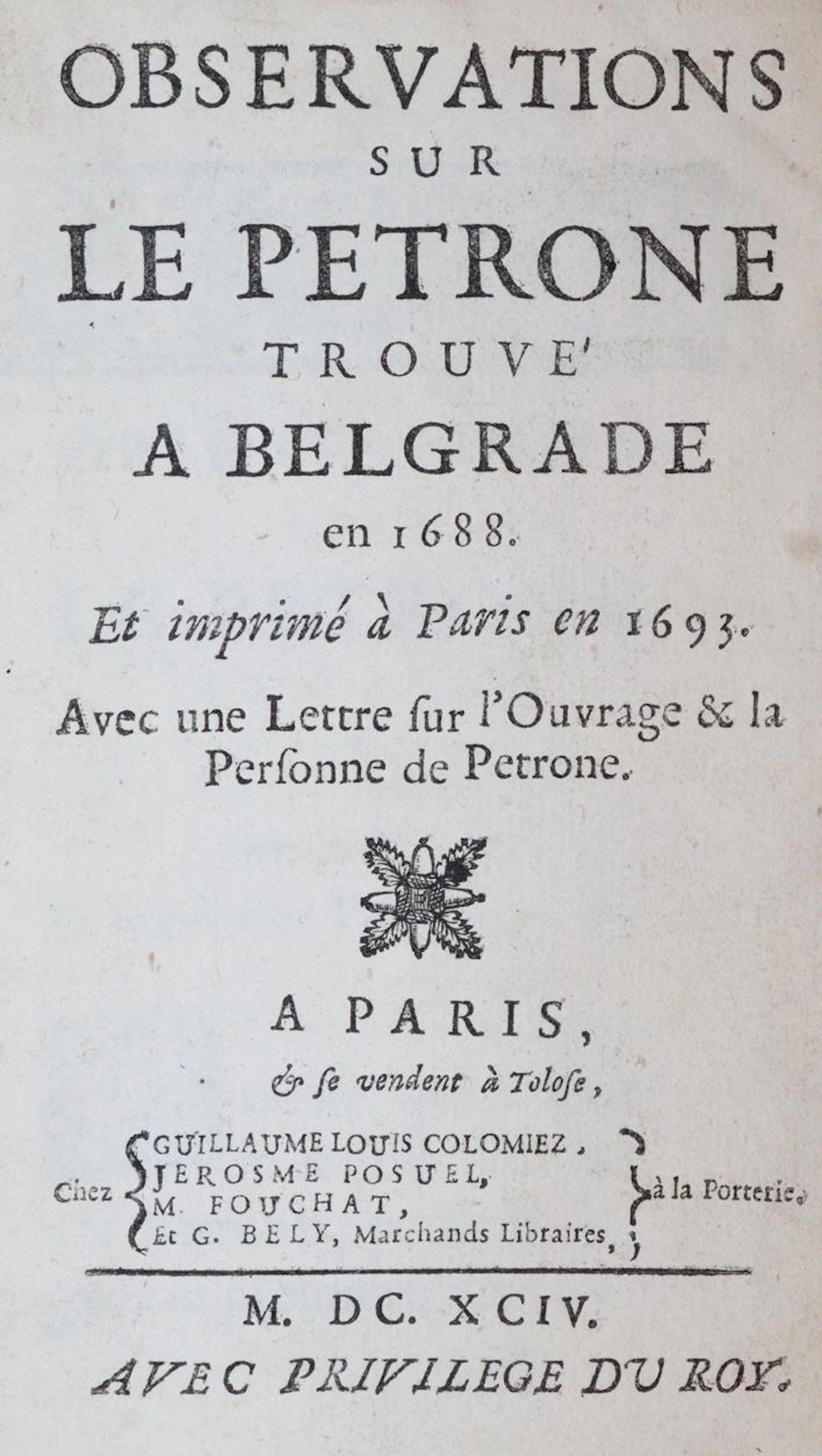 (Brugiere de Barante,C.I.). Observations sur le Petrone trouve a Belgrade