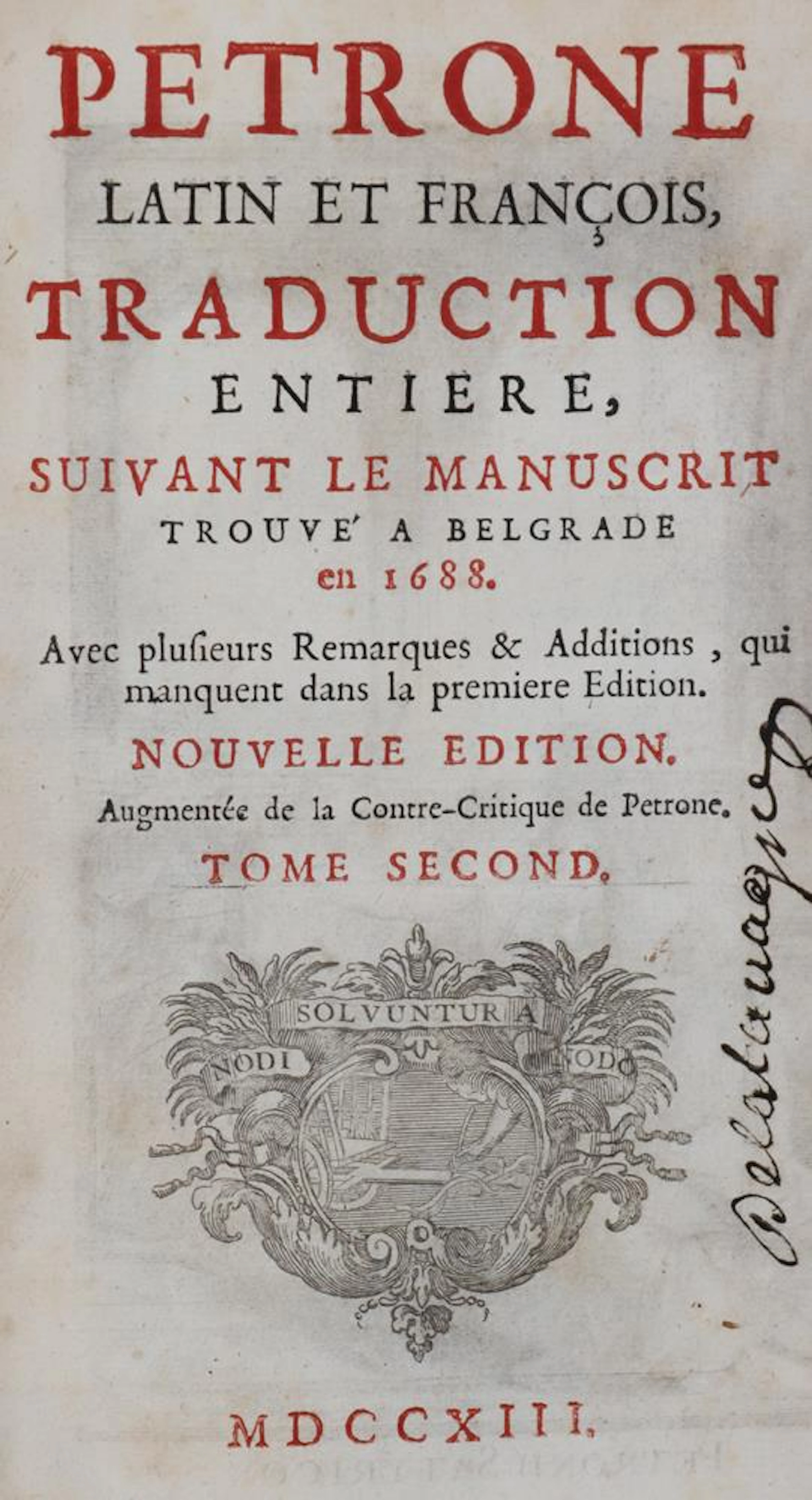 Petronius Arbiter,T. (Satyricon.) Latin et francois (par Nodot). Traduction