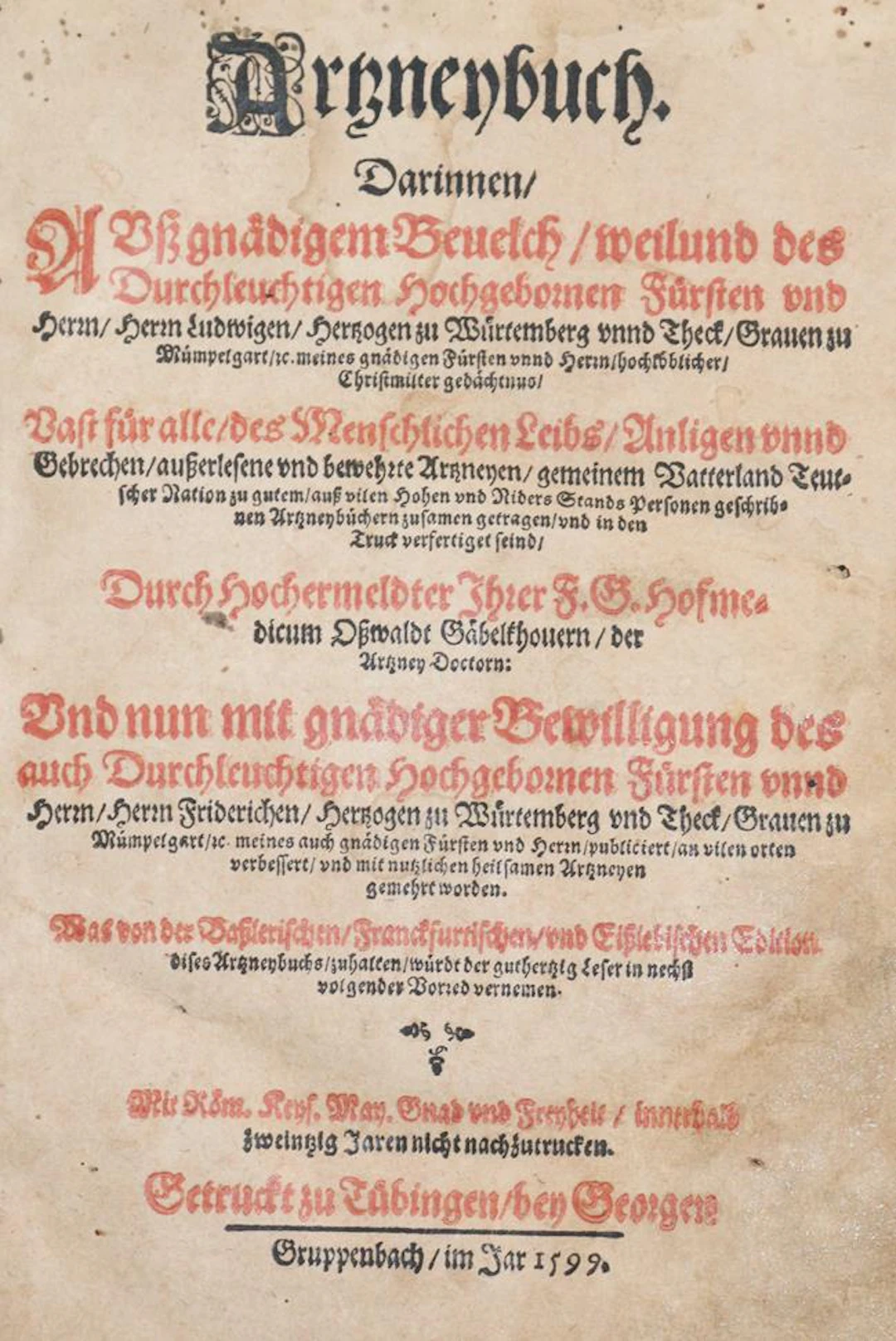 Gabelkover,O. Artzneybuch. Mischaufl. 5 Tle. in 1 Bd. Tbg.