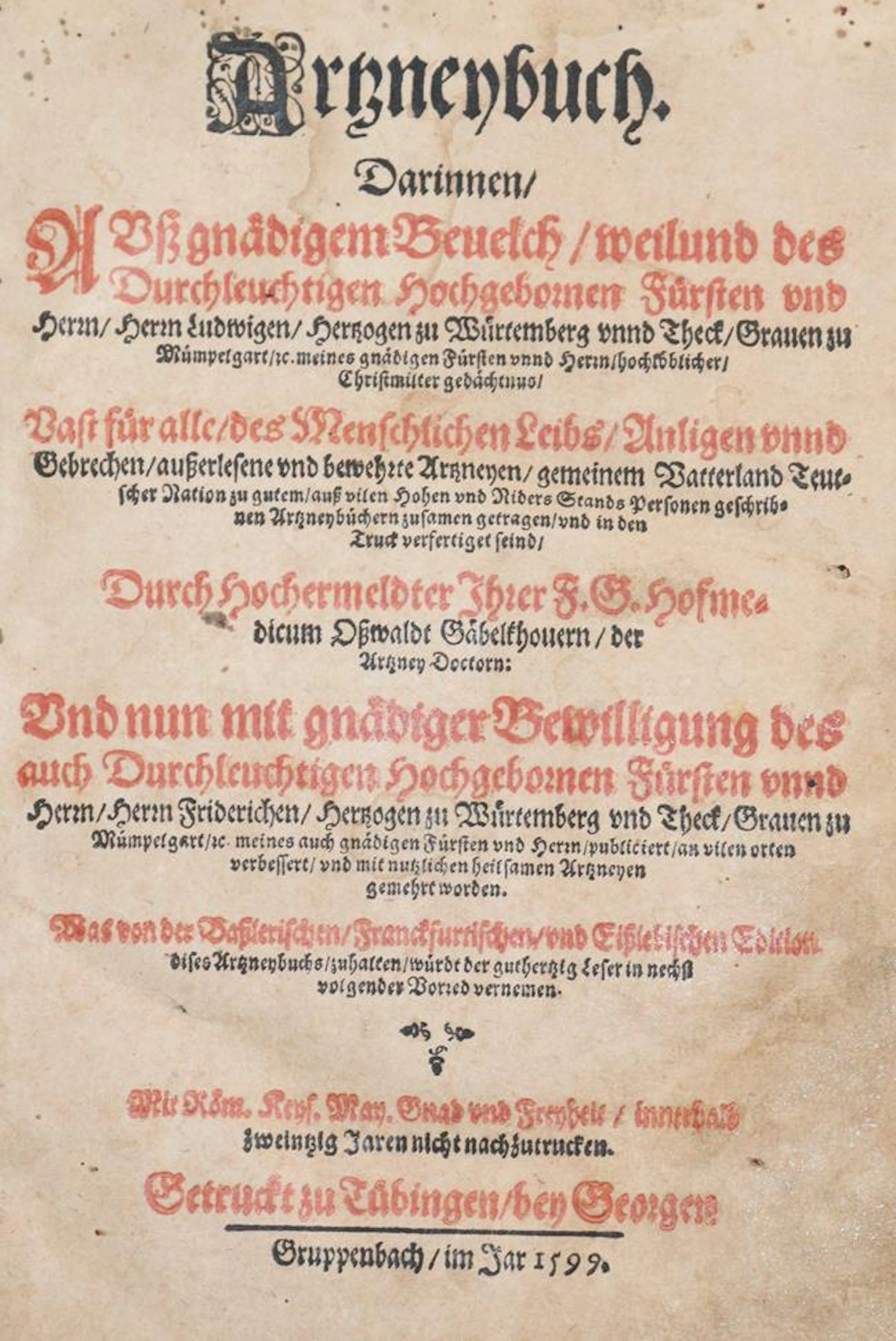 Gabelkover,O. Artzneybuch. Mischaufl. 5 Tle. in 1 Bd. Tbg.