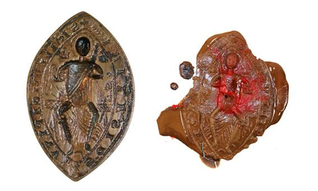 Spitzovales Kirchensiegel wohl 13./14.Jh. Bronze mit im tiefen Relief