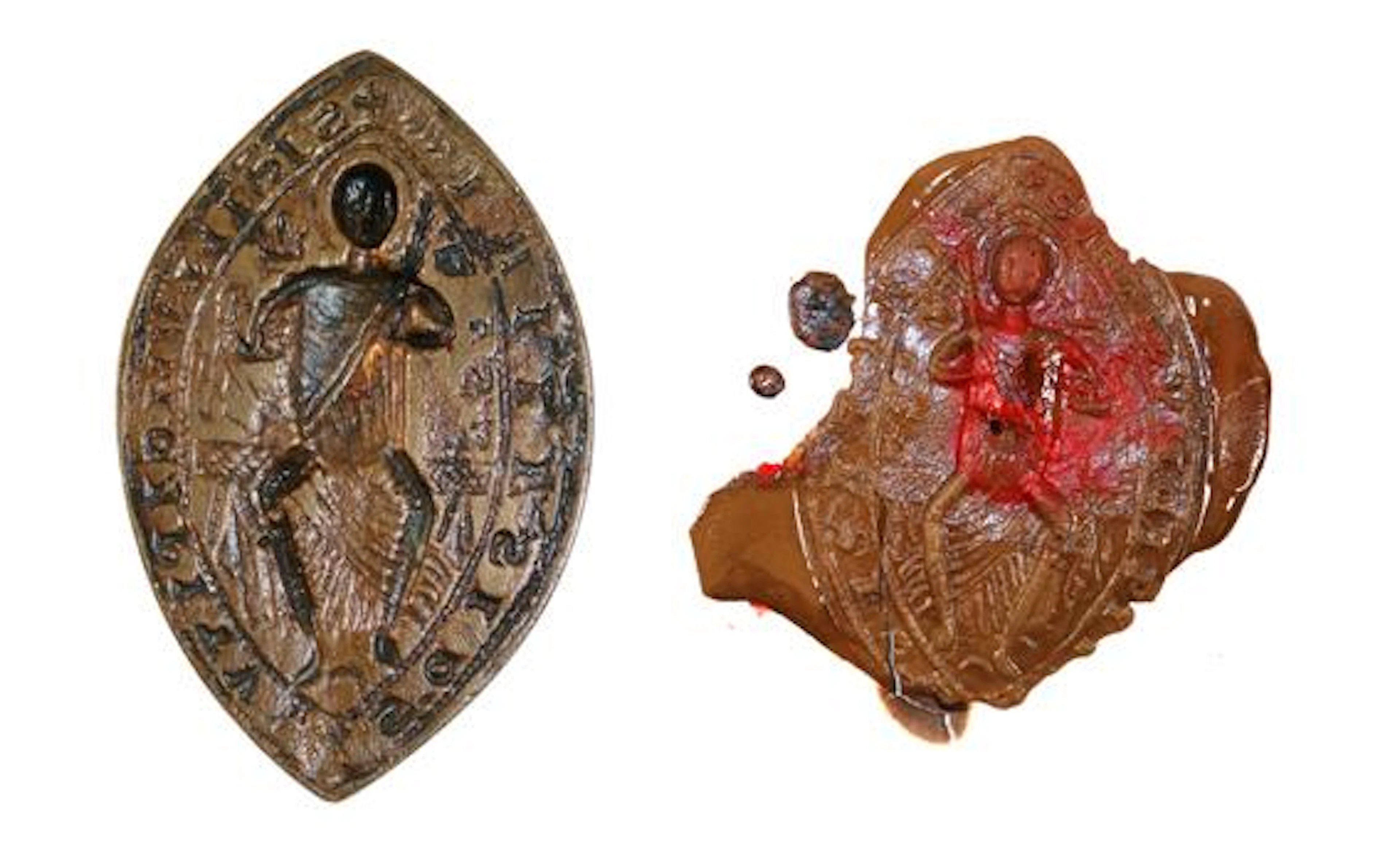 Spitzovales Kirchensiegel wohl 13./14.Jh. Bronze mit im tiefen Relief