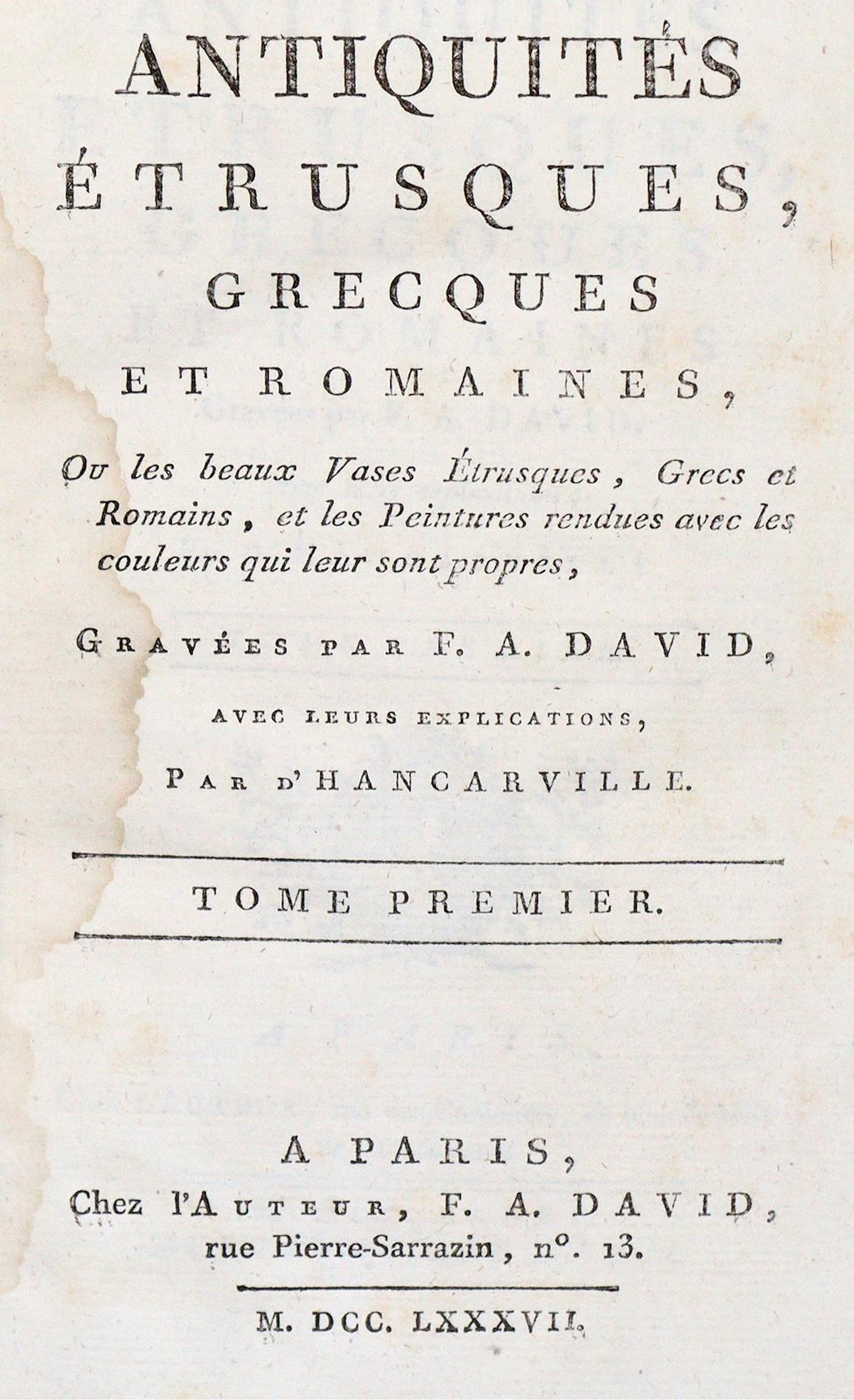 Hancarville,(P.F.H.)de. Antiquites etrusques