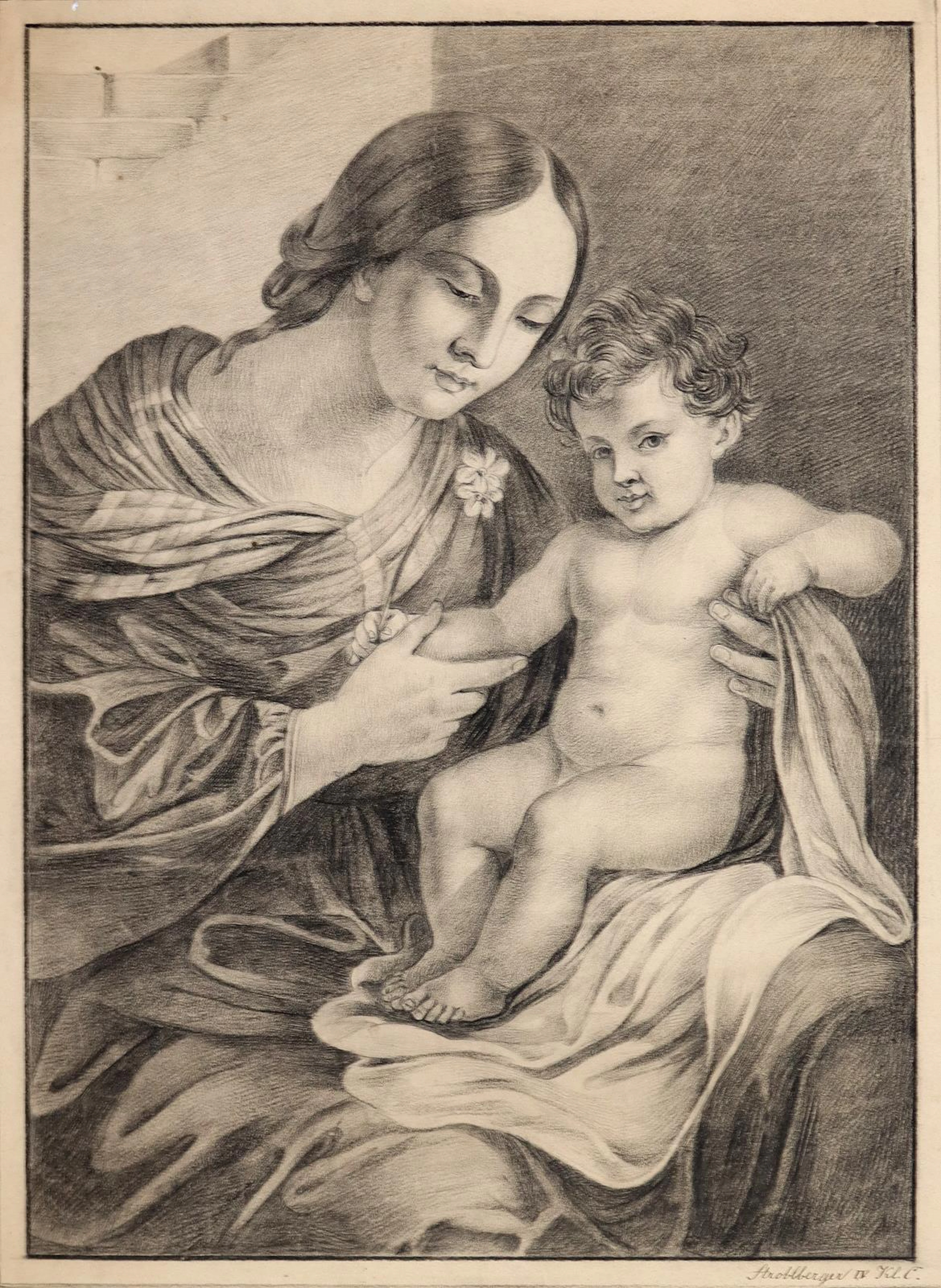 Stroblberger, Johann. 2 Zeichnungen. Maria mit dem Kinde u. Lesende
