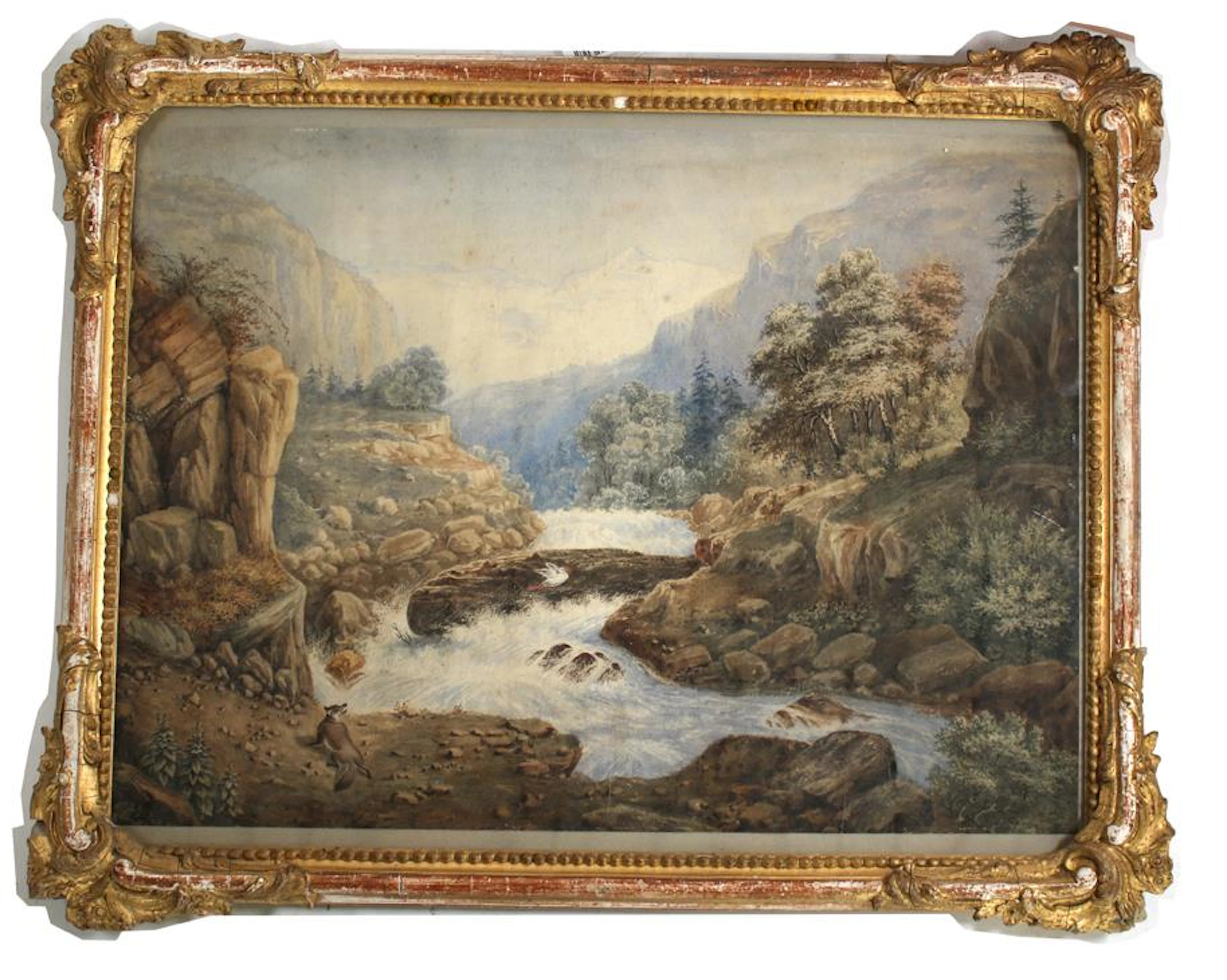 Lafond, Simon Daniel (1763-1831). Fuchs und Storch am Wasserfall vor