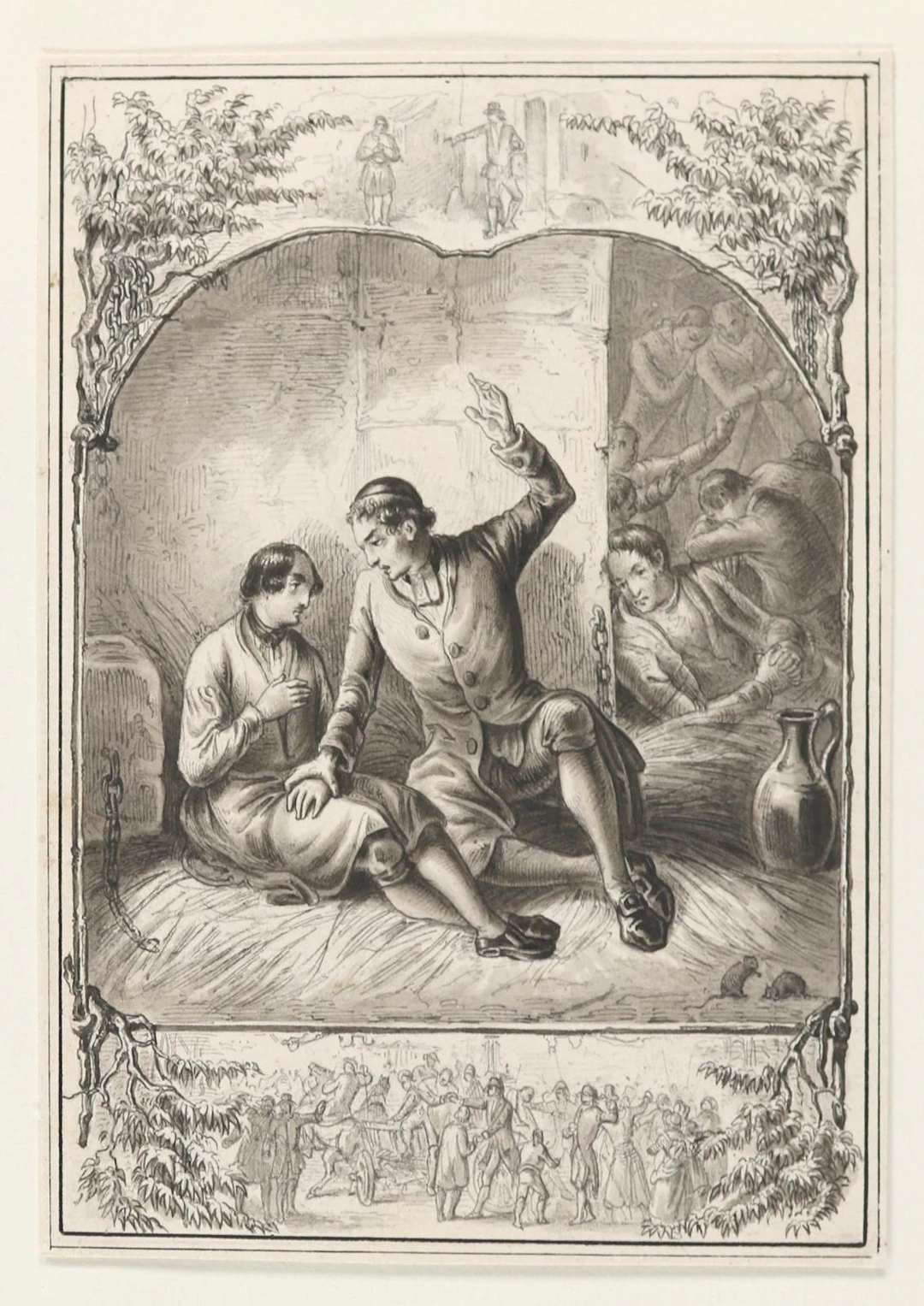 Mayer, Carl (1798 Nürnberg 1868). 2 Bl. Zeichnungen einer Folge "Schule"