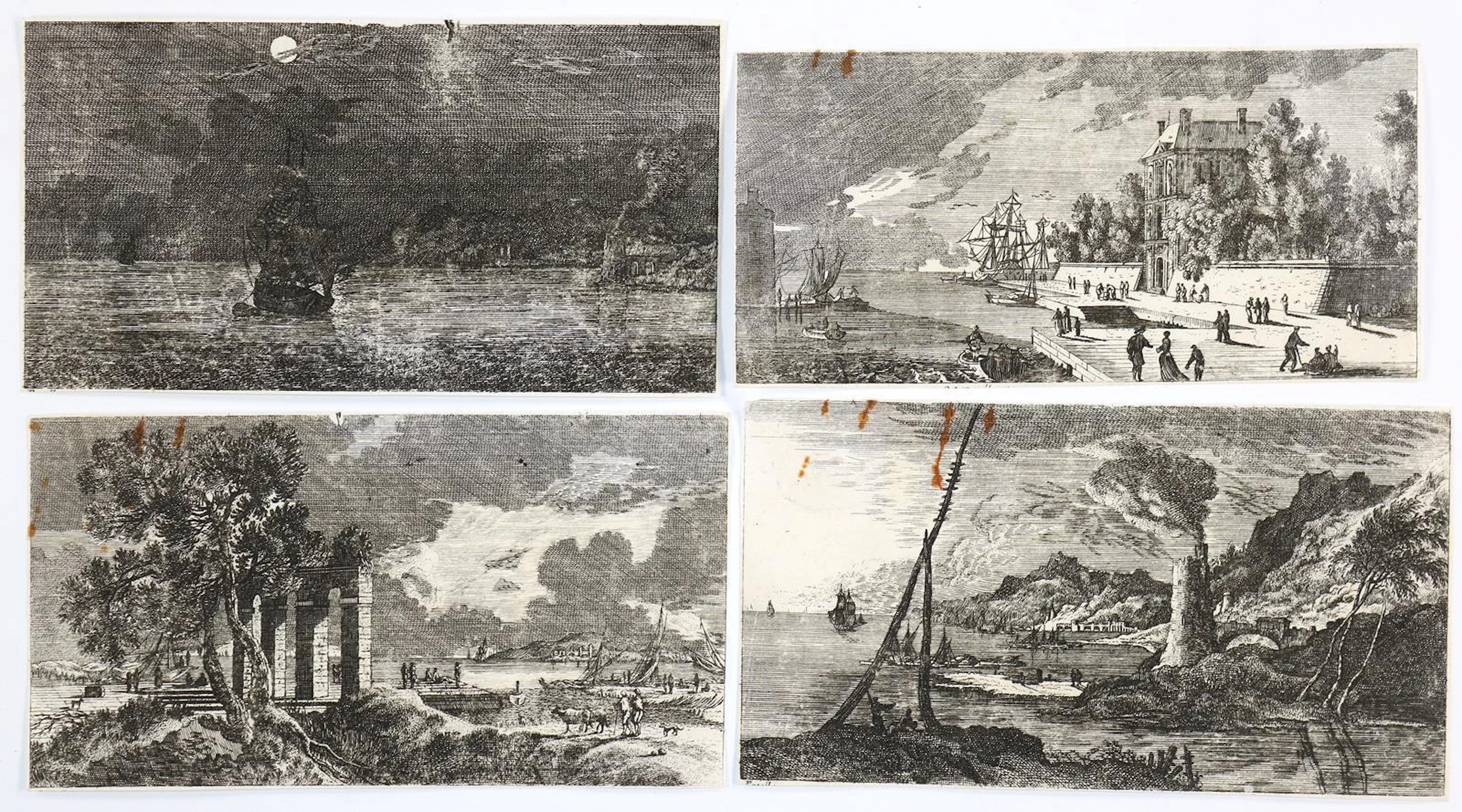 Konvolut. 7 Kupferstiche u. Radierungen. Landschaft mit Küste u. Schiffsdarstell