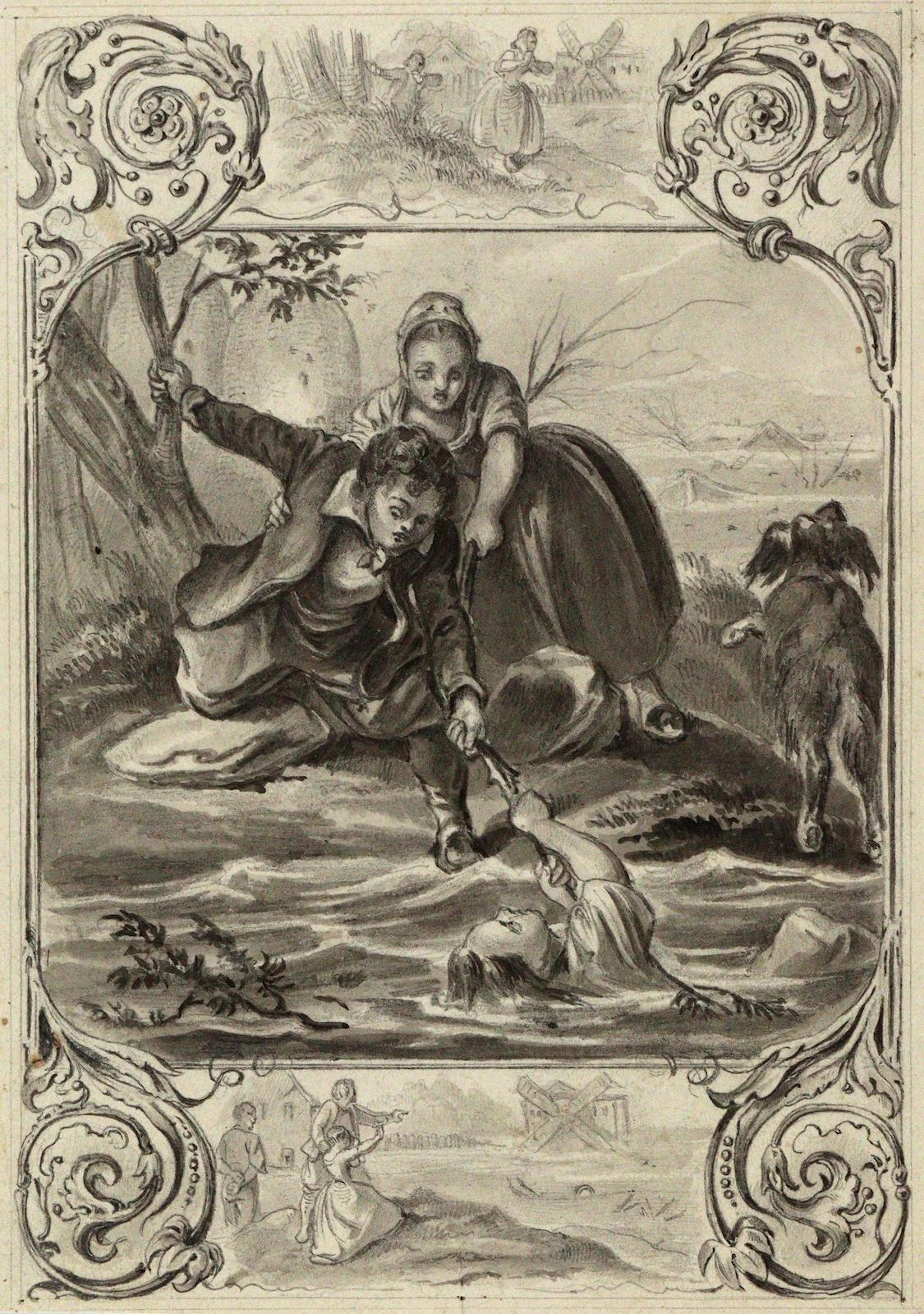 Verletzte auf dem Krankenbett. 4 Bl. Handzeichnungen v. Carl Mayer