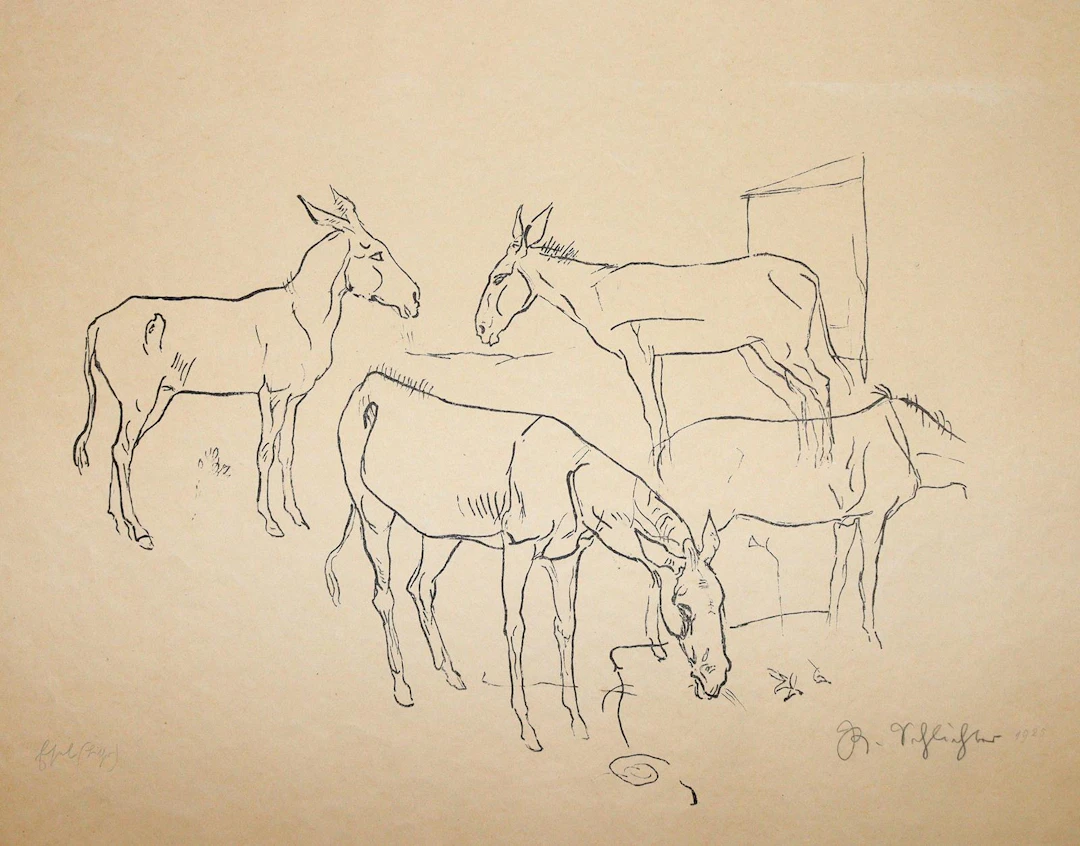 Schlichter, Roudolf (1890 Calw - München 1955). Vier Esel. Lithogr.