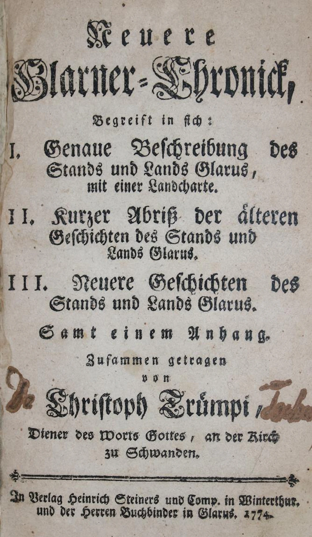 Trümpi,C. Neuere Glarner=Chronick