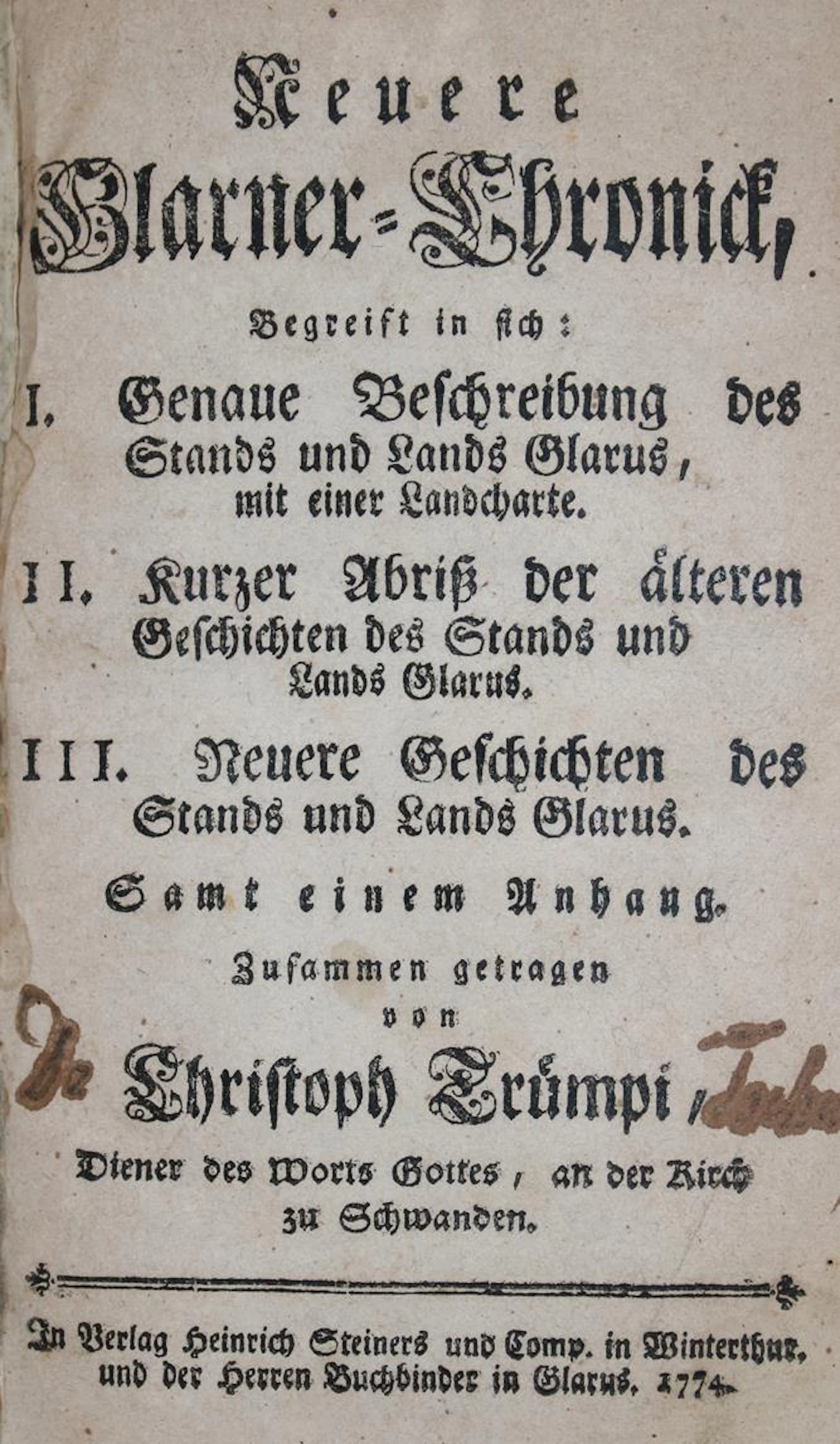 Trümpi,C. Neuere Glarner=Chronick