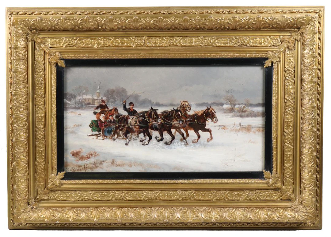 Stoiloff, Konstantin (attr.). Pferdeschlitten in winterlicher Landschaft.
