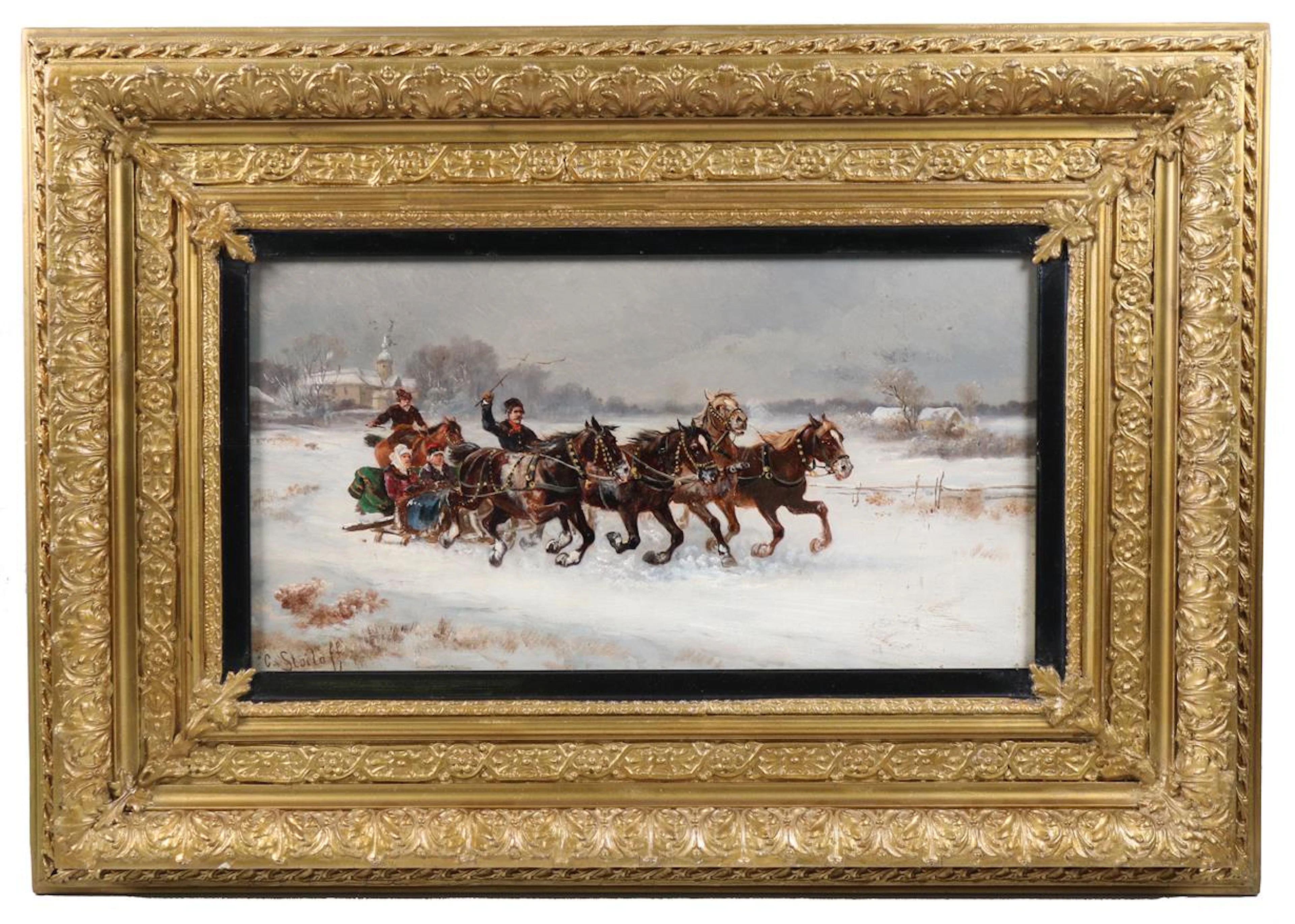 Stoiloff, Konstantin (attr.). Pferdeschlitten in winterlicher Landschaft.