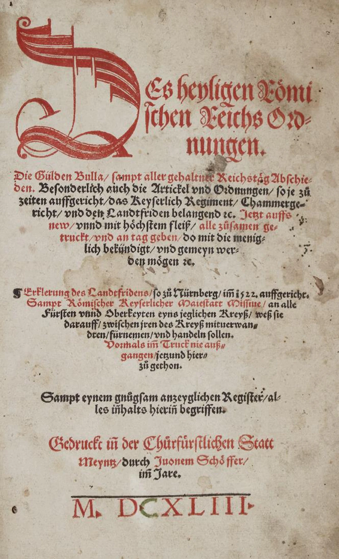 Des heyligen Roemischen Reichs Ordnungen. Die Gülden Bulla