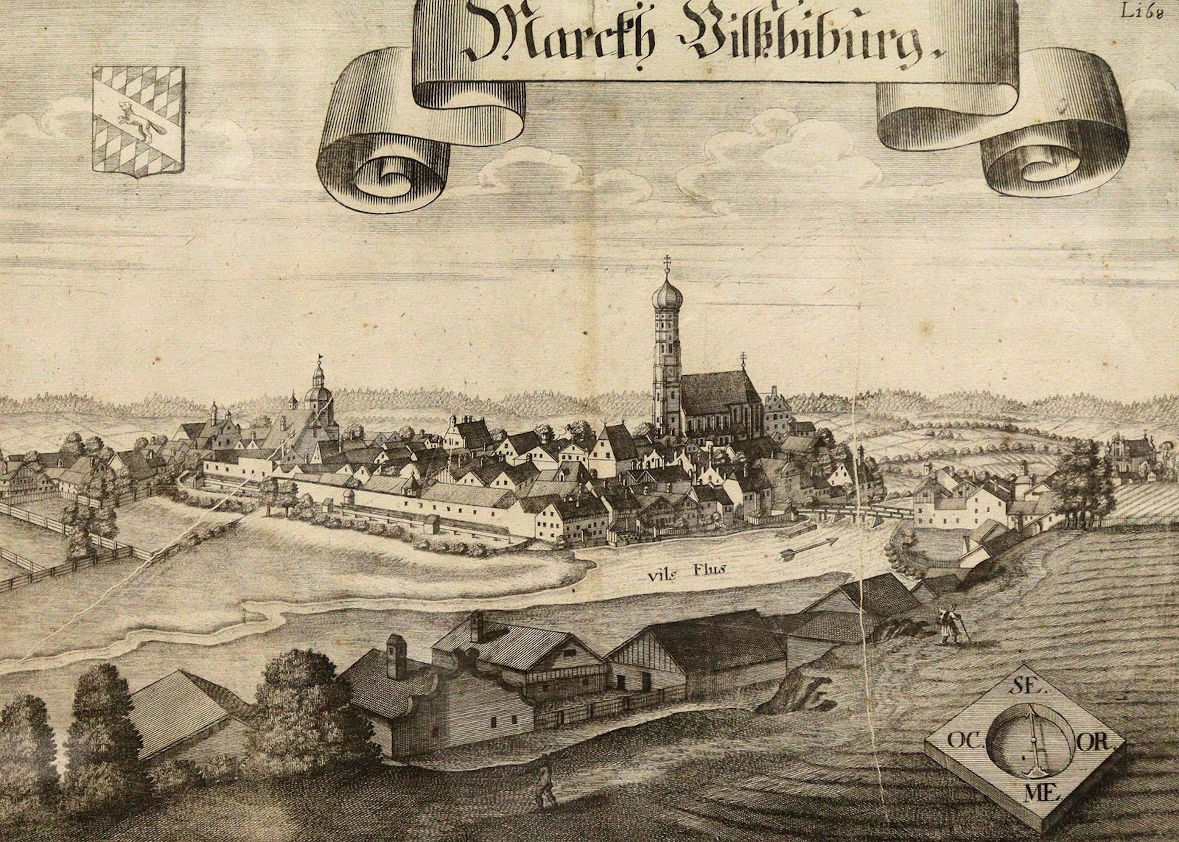 Vilsbiburg. "Marckh Vilßbiburg". Gesamtansicht vom anderen Ufer der