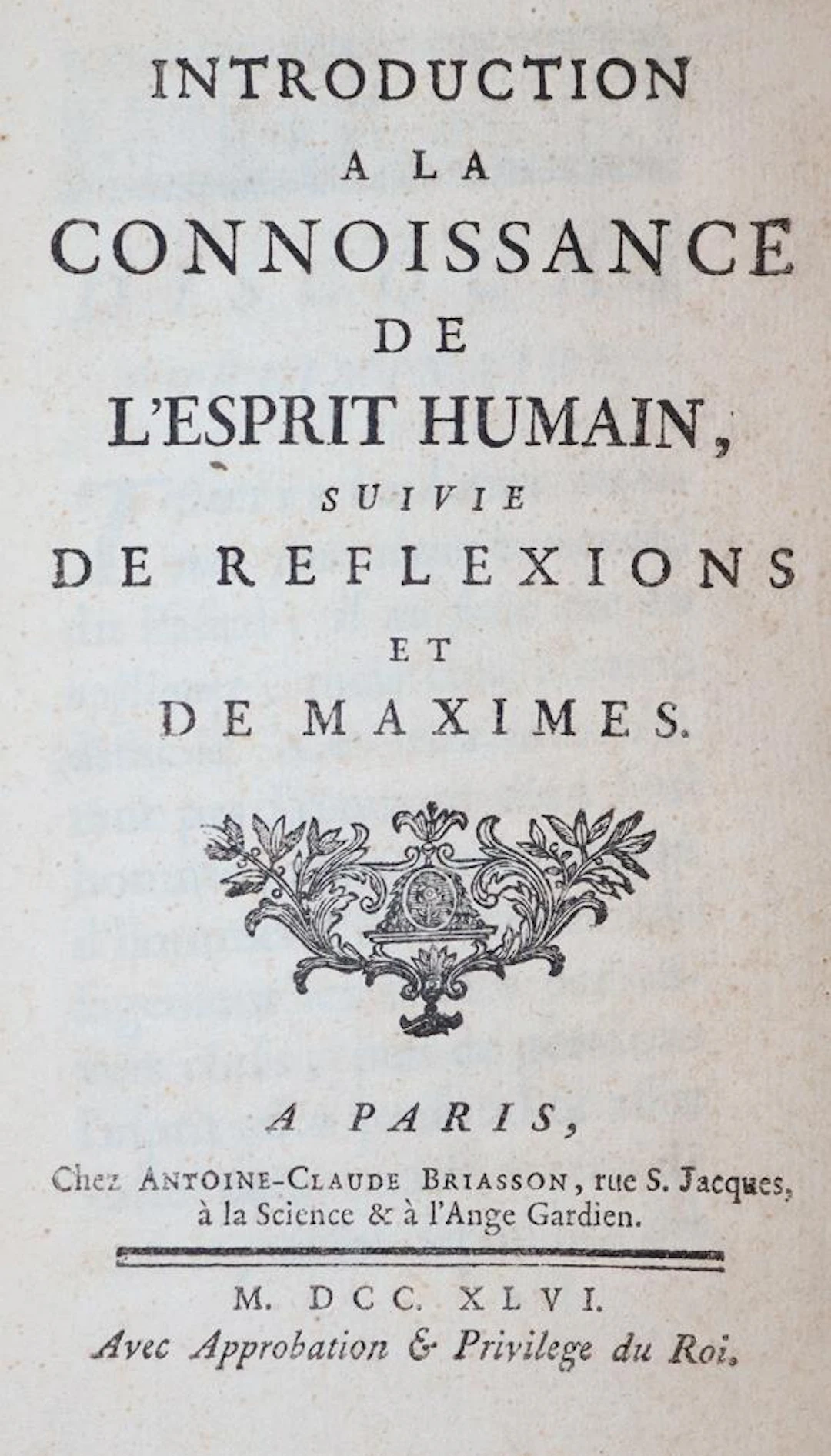 (Vauvenargues,L.de Clapiers de). Introduction a la connoissance de