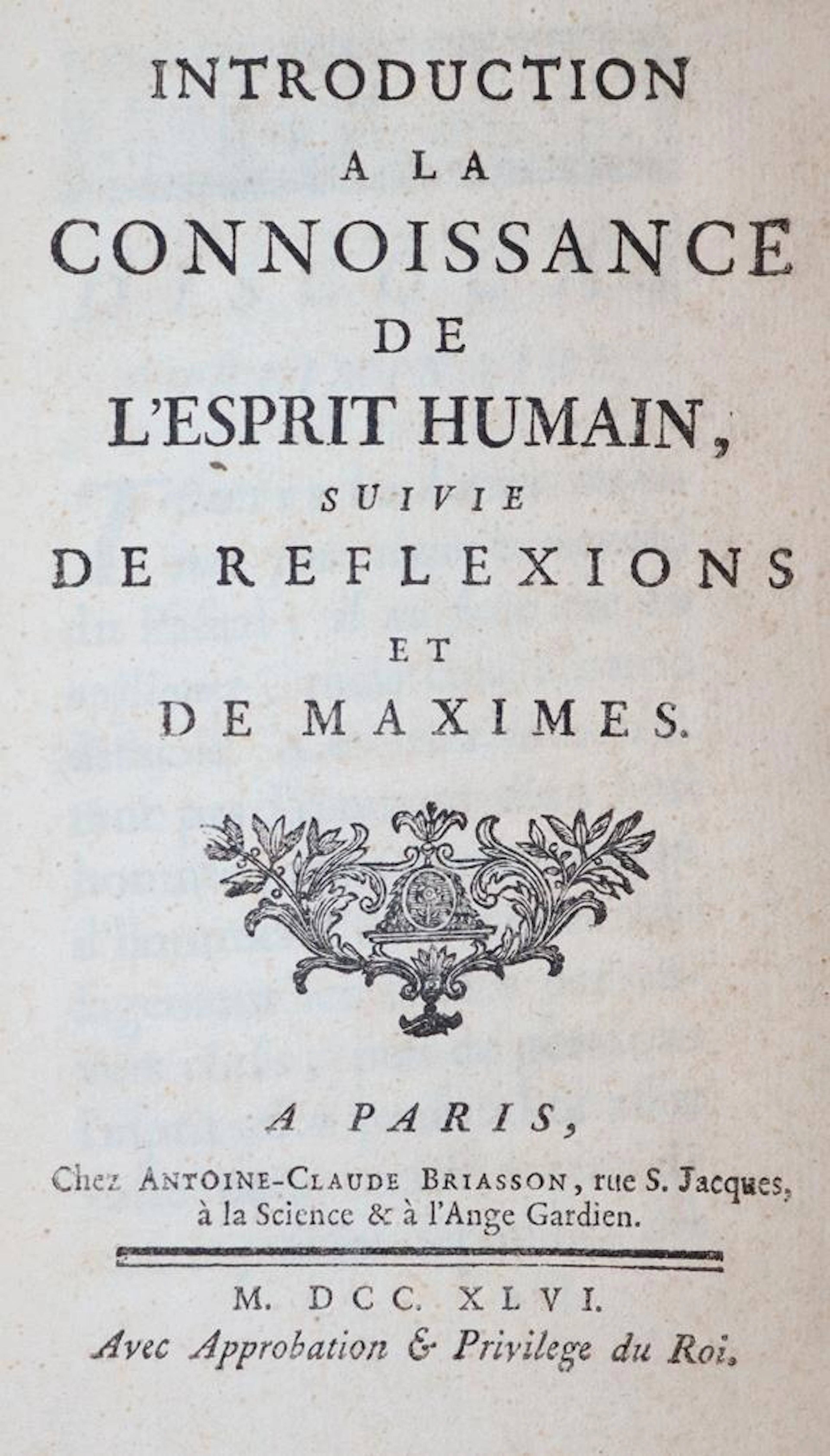 (Vauvenargues,L.de Clapiers de). Introduction a la connoissance de