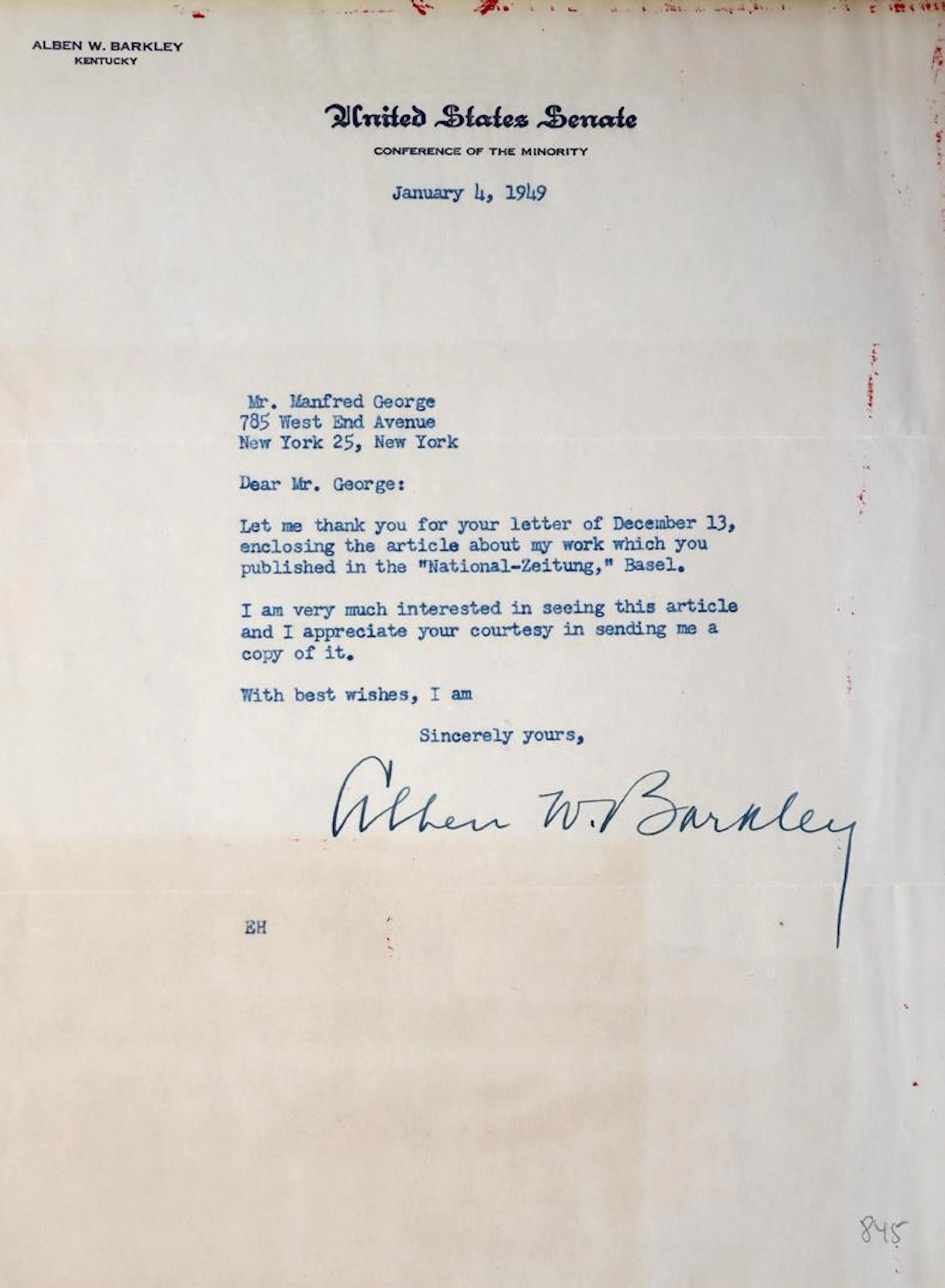 Barkley, Alban W., amerikanischer Politiker und Staatsmann (1877-1956)