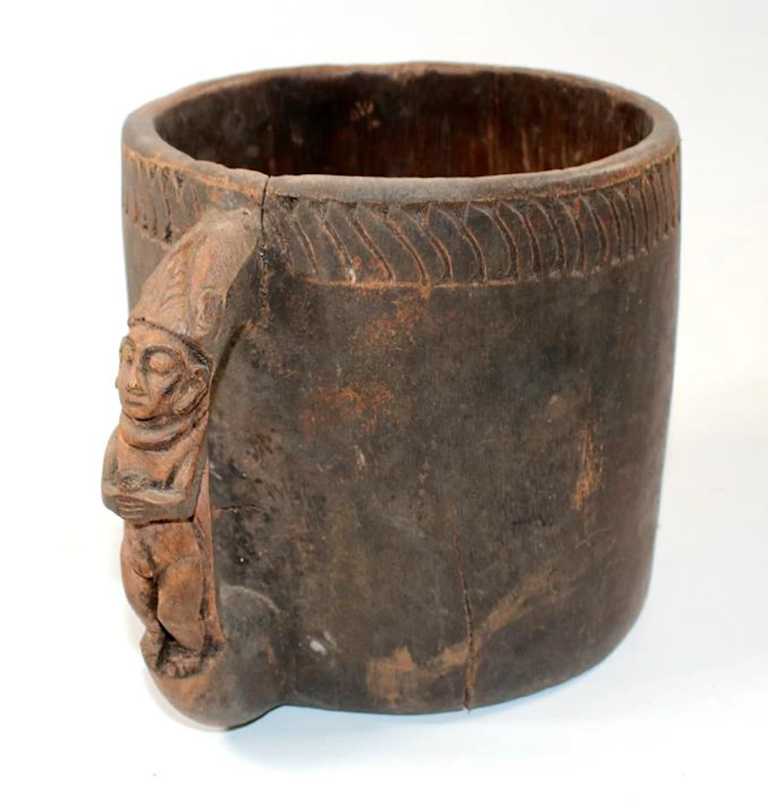 Großer Palmweinbecher wohl Kuba D.R.Kongo. Becher mit geometrischer Musterung