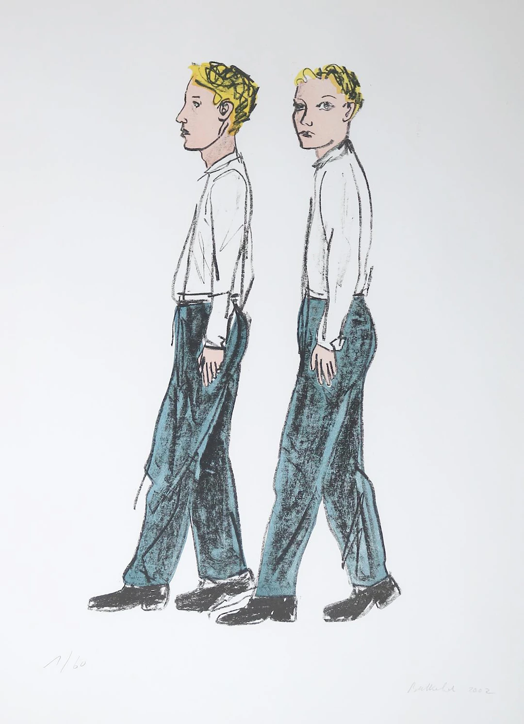 Balkenhol, Stephan (1957 Fritzlar). Zwei gehende Männer. Farblithographie